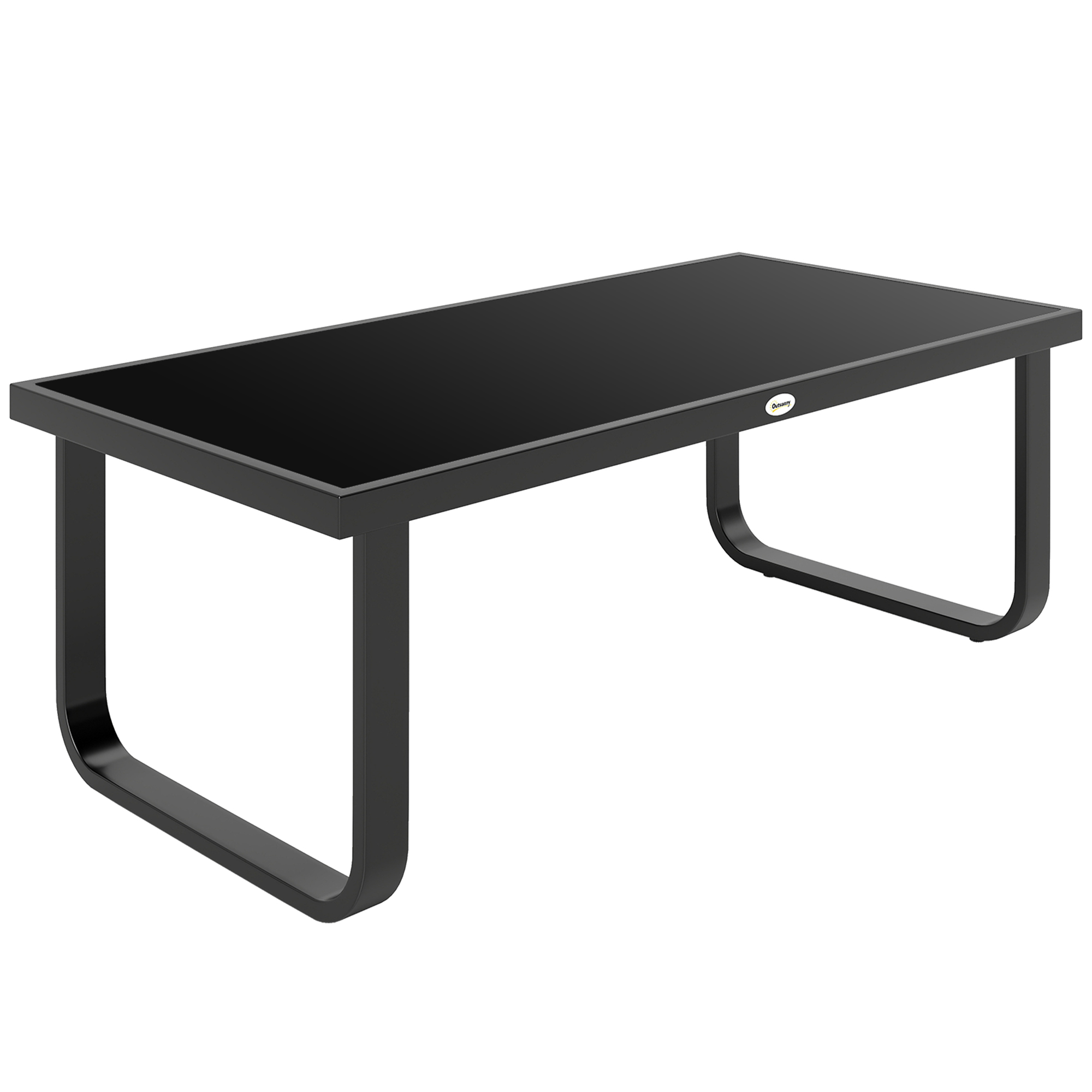 Outsunny Mesa Baja de Jardín Rectangular, Patas Curvadas, Tablero de Vidrio Templado, para Terraza Balcón, 90x45x33cm, Negro   Aosom España