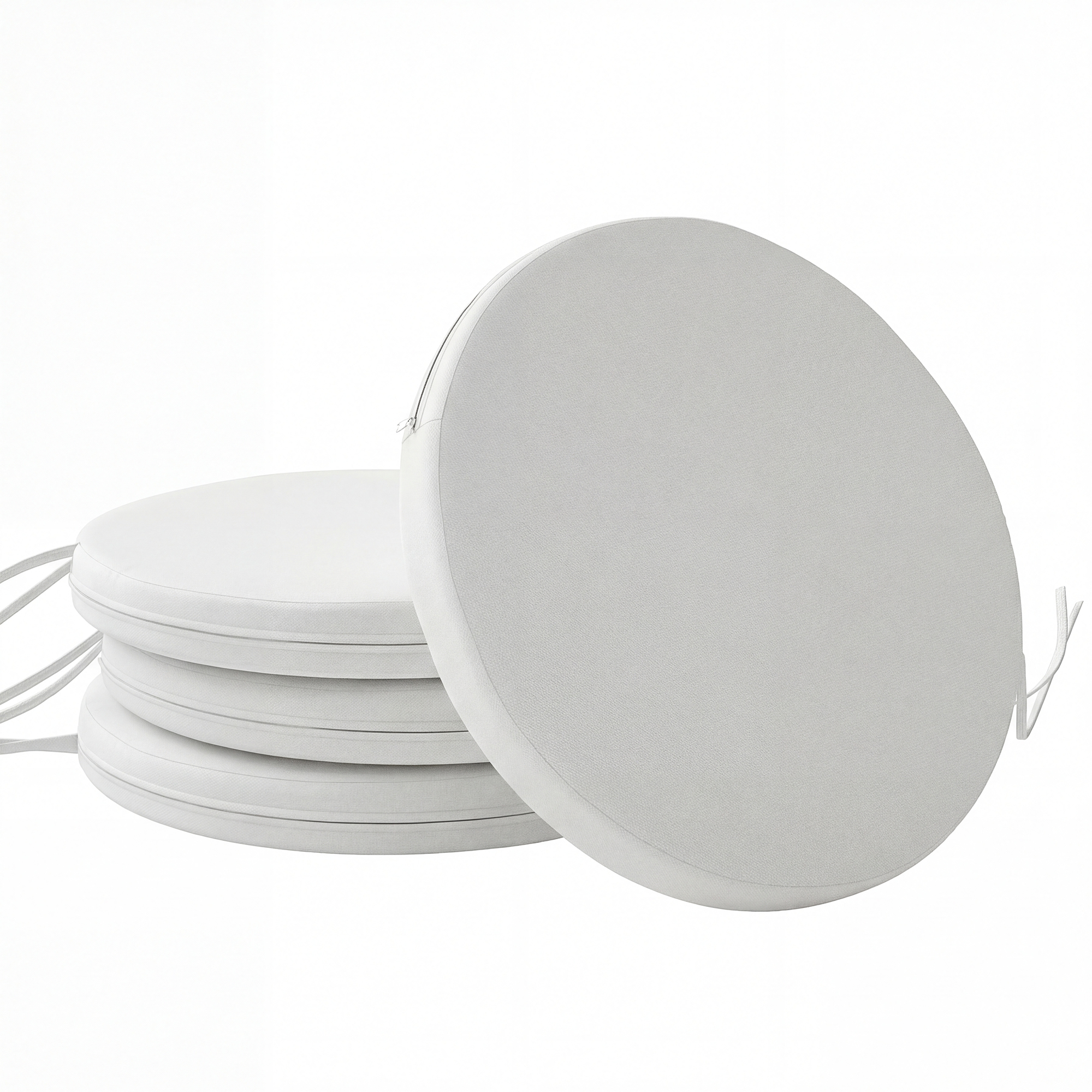 Outsunny Outdoor Bistro Chair Cushions Set of 4 with Removable Cover, 41 x 41 x 5 cm Round Seat Cushions with Ties, White