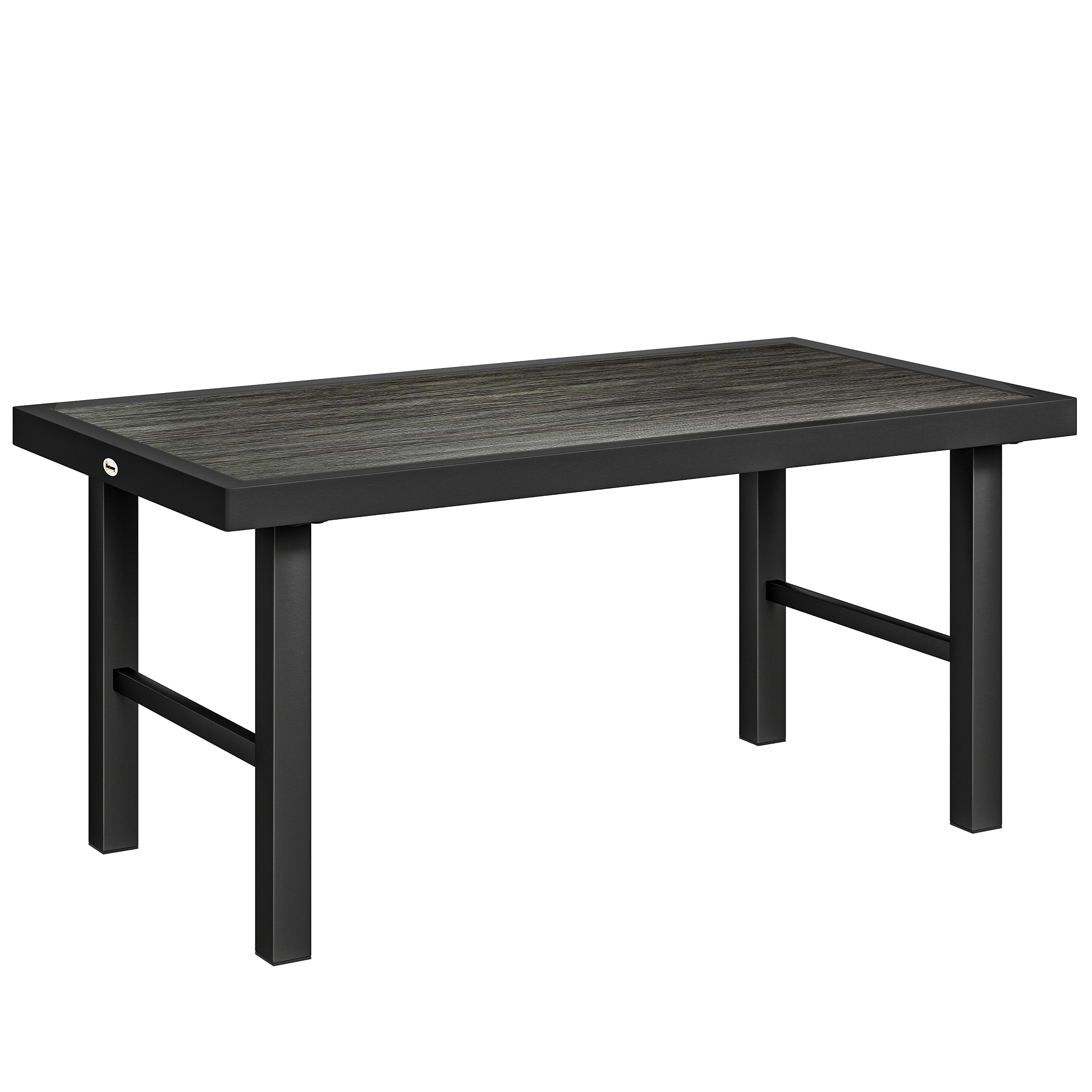 Outsunny Metal Garden Coffee Table, Outdoor Side Table with SPC Woodgrain Tabletop for Outside, 100 x 52 x 46cm, Dark Grey