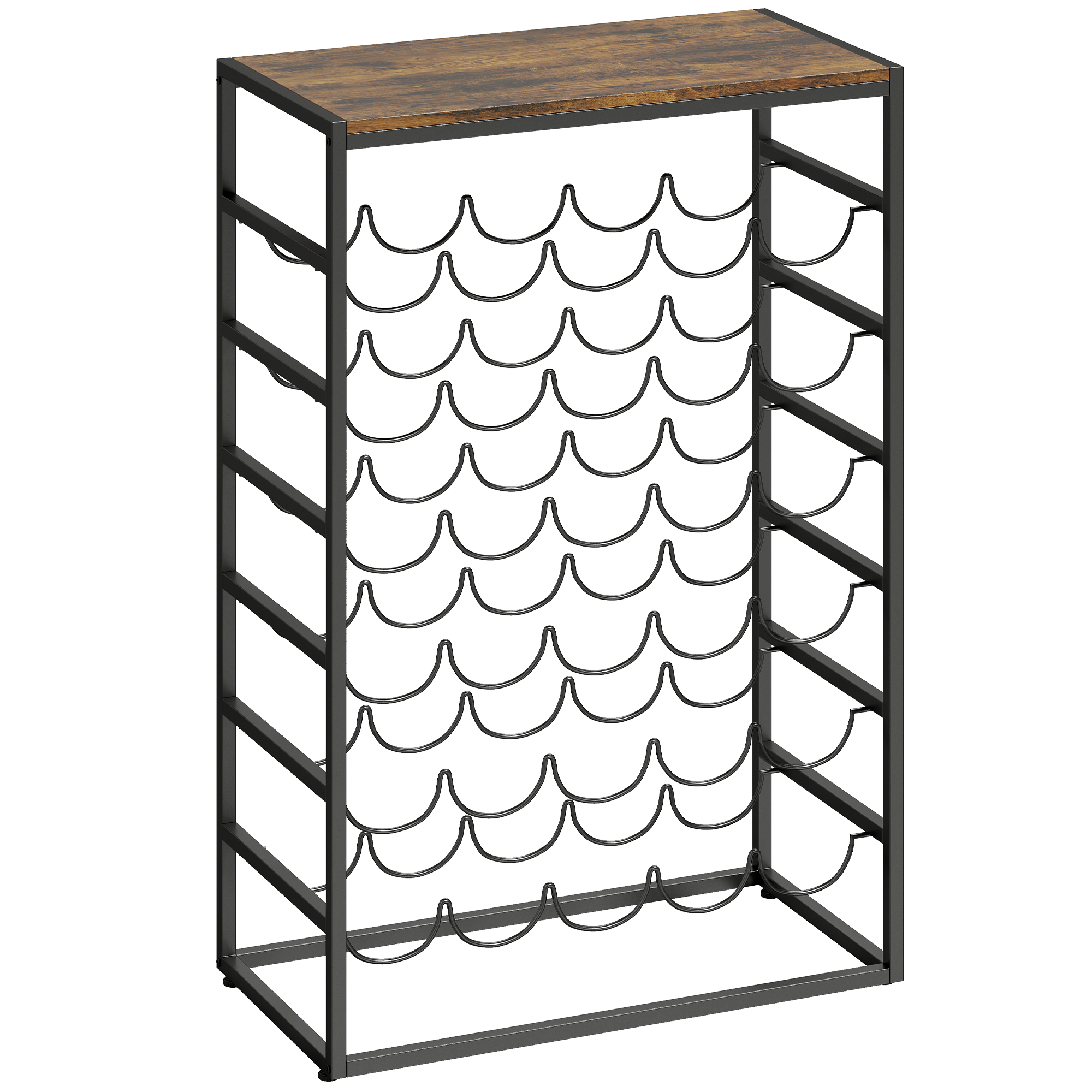 HOMCOM Wijnrek voor 30 Flessen Vrijstaand Flessenrek van Metaal voor Kelder Opslagruimte 59 x 30 x 88,5 cm Rustiek Bruin