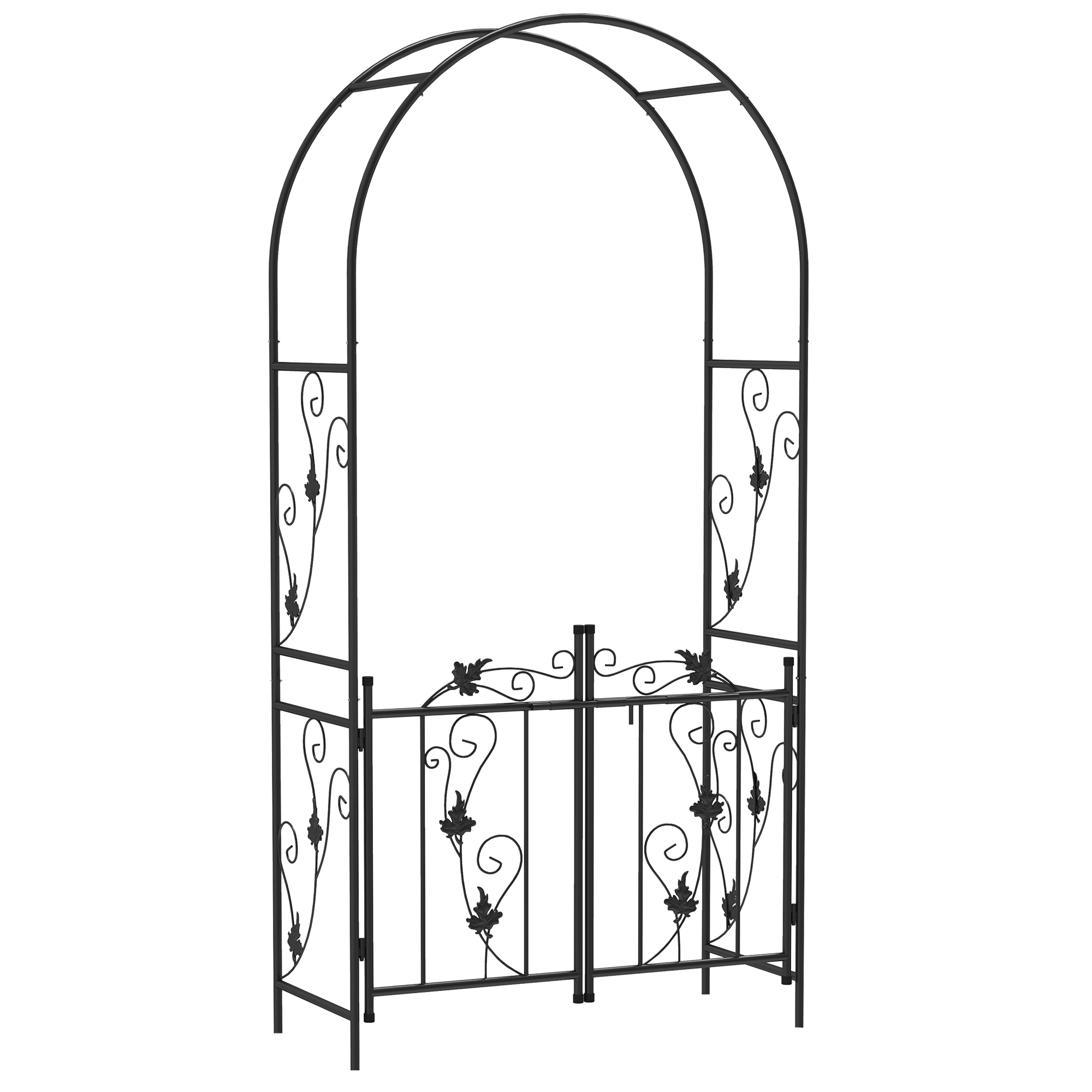 Outsunny 2.17m Steel Garden Arch with Gate, Wedding Arch for Outdoor, Garden, 107W x 45D x 217H cm Black