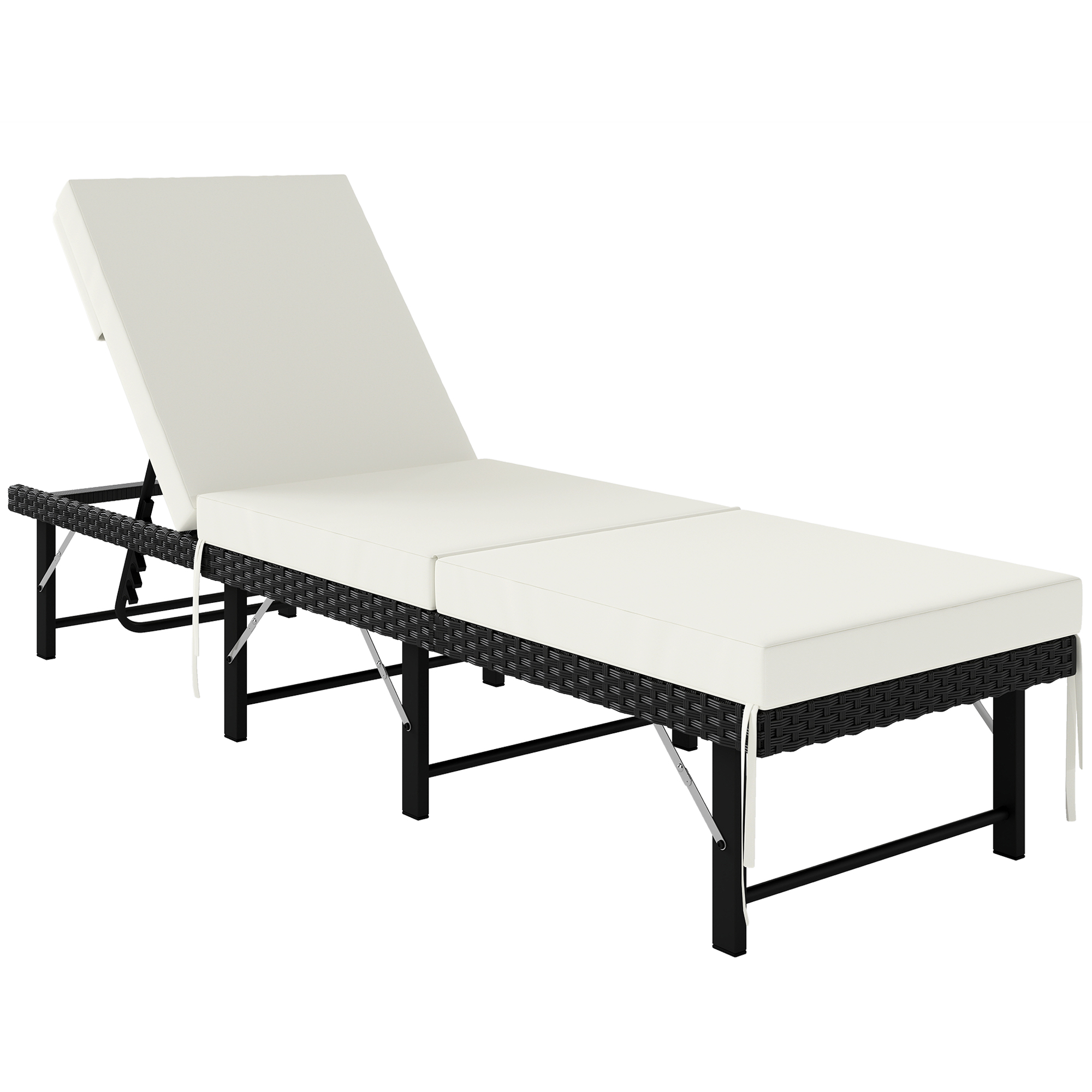 Outsunny Single Folding Rattan Sun Lounger, with Cushion - Black