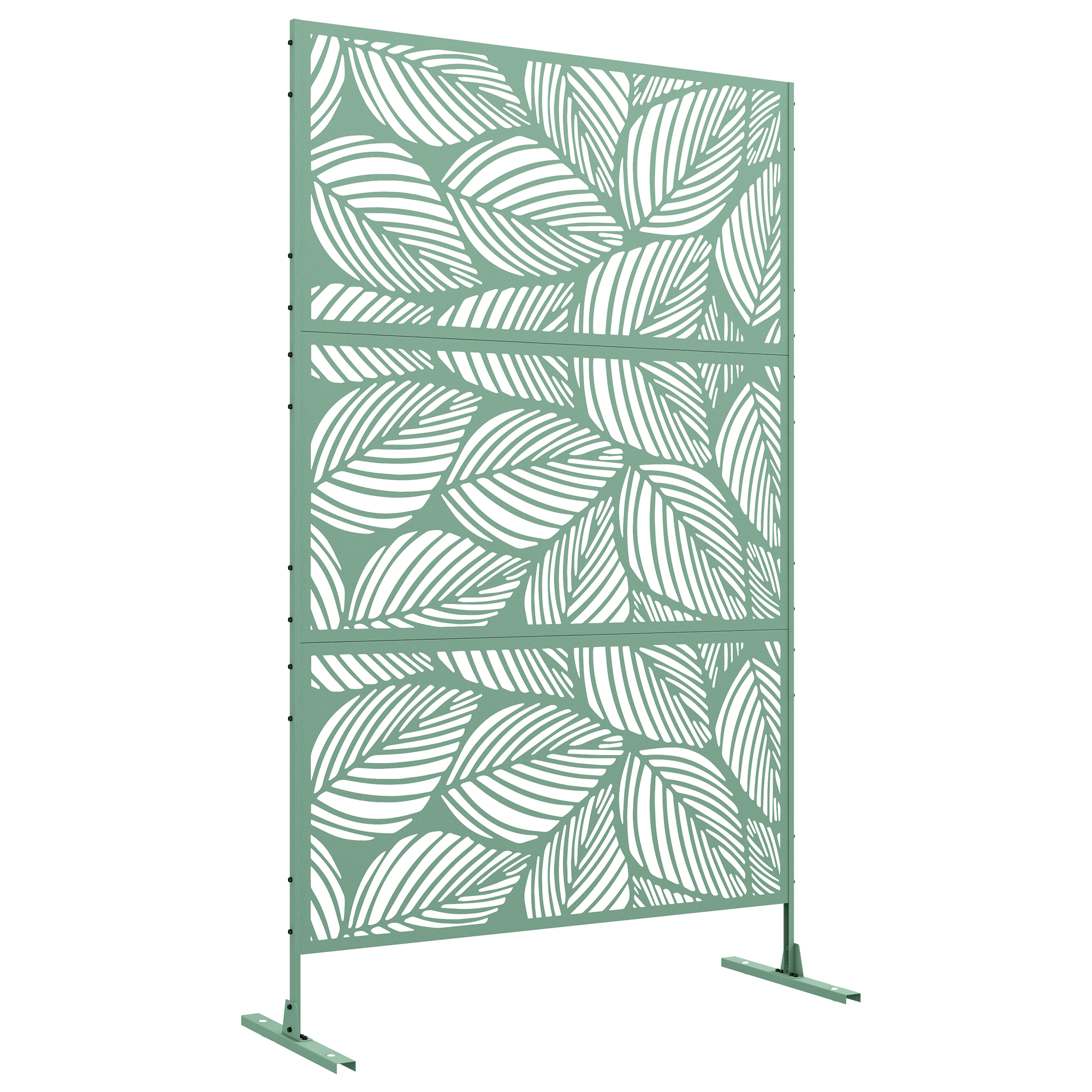 Outsunny Metal Decorative Privacy Screen Outdoor Divider, Green Leaf