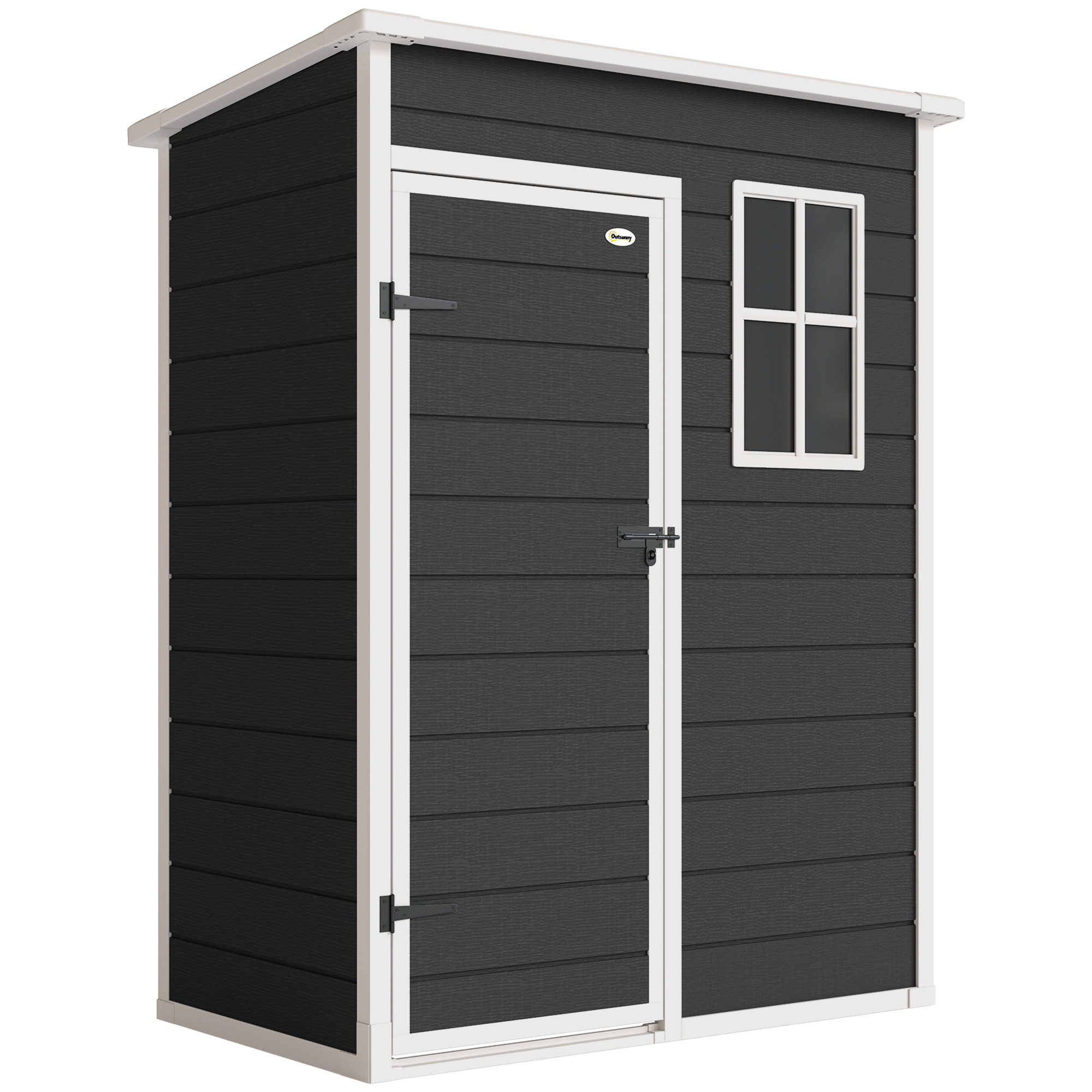 Outsunny 5' x 3' Garden Shed with Floor, Outdoor Storage Shed with Lockable Door, Window and Vent, Black