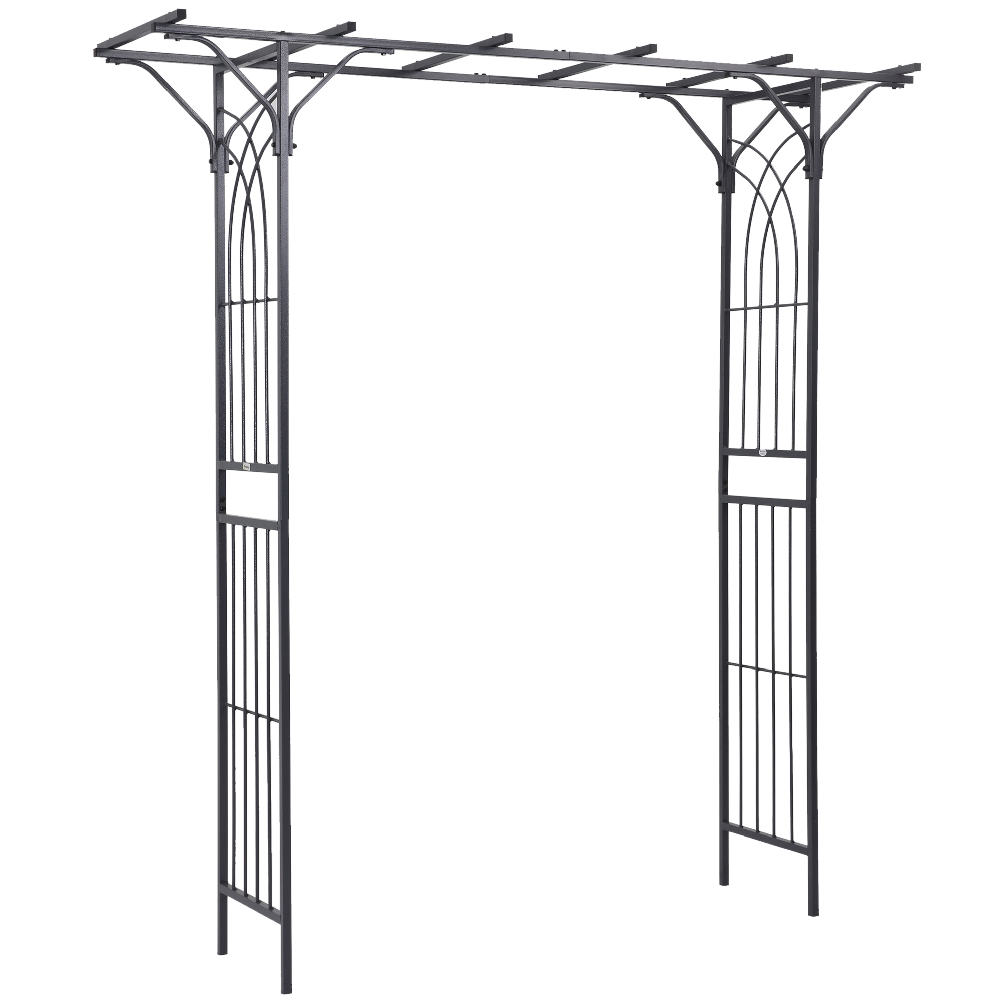 Outsunny 210cm Decorative Metal Garden Trellis Arch with Durable Steel Tubing & Elegant Scrollwork, Great for Weddings, Dark Gre