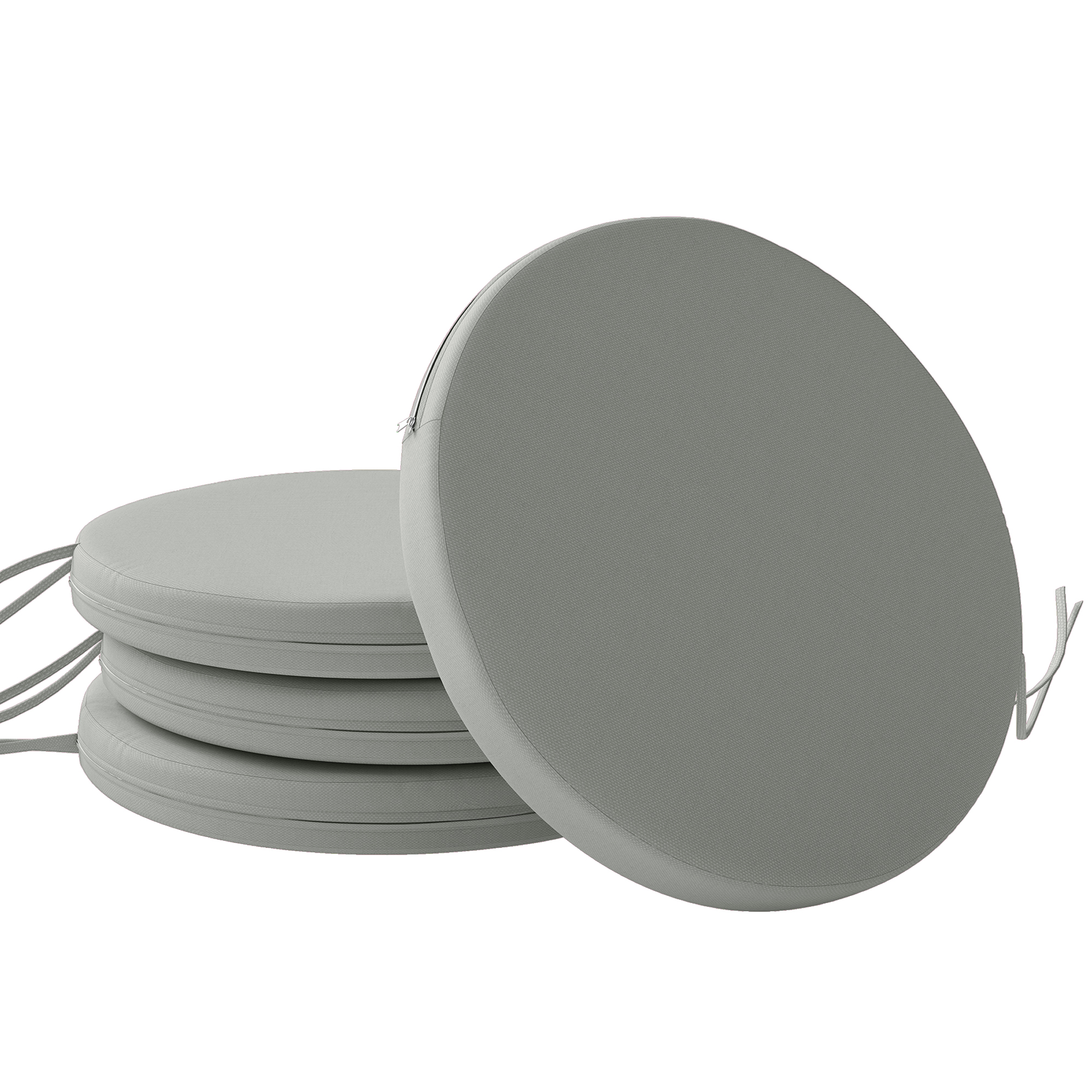 Outsunny Outdoor Bistro Chair Cushions Set of 4 with Removable Cover, 41 x 41 x 5 cm Round Seat Cushions with Ties, Light Grey
