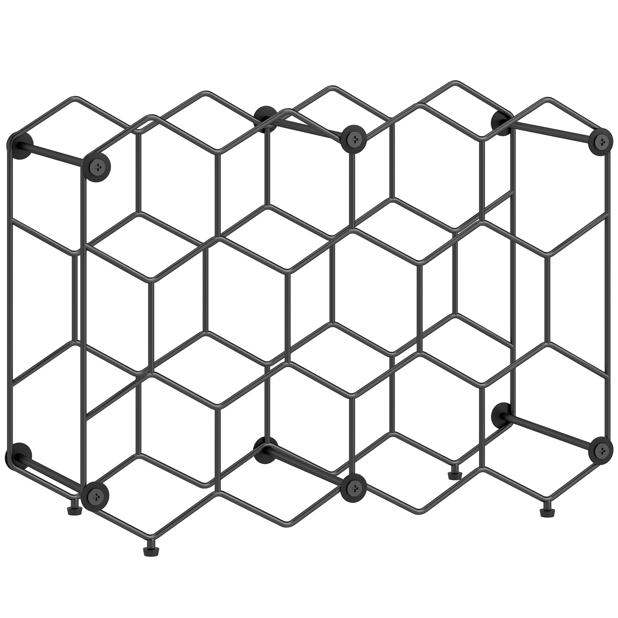 HOMCOM Wijnrek voor 13 flessen Flessenrek met honingraatontwerp Verstelbare voeten Kantelbeveiliging Metaal 43 x 15,5 x 31 cm Zwart