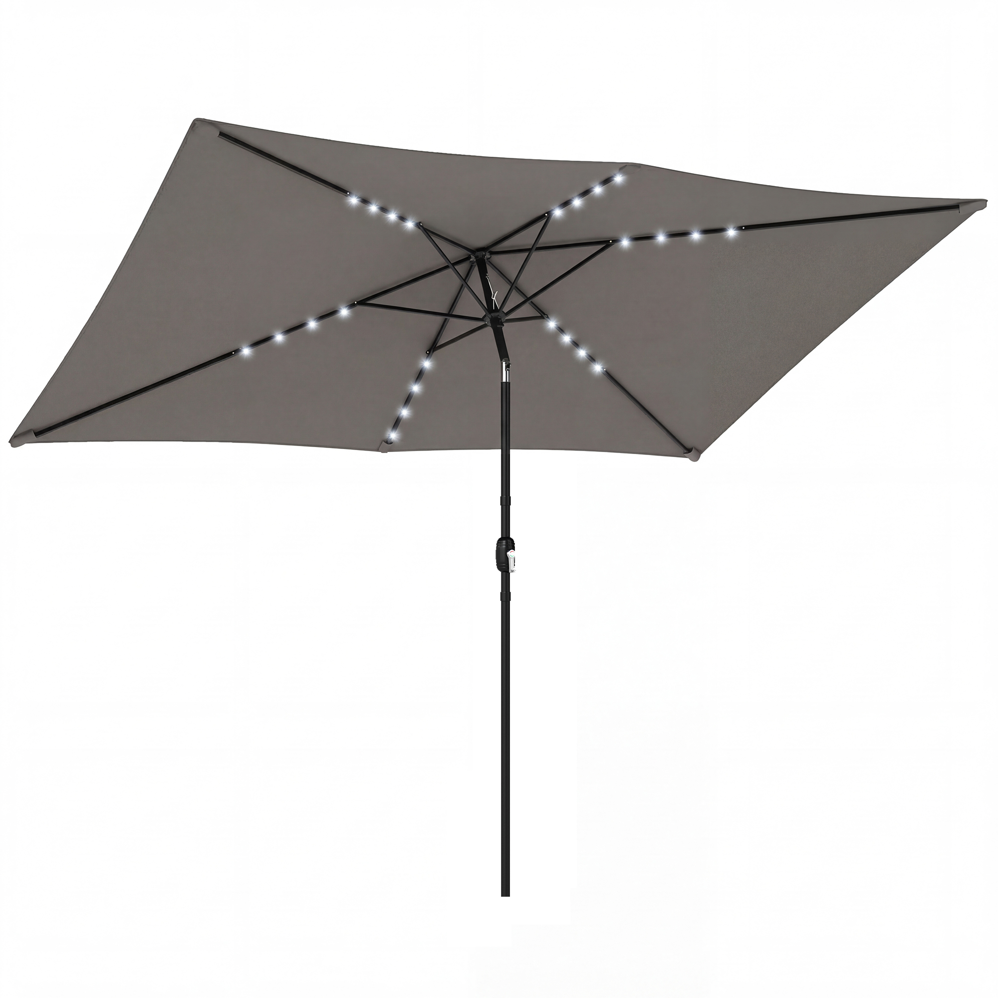 Outsunny 3 x 2 m Garden Parasol Umbrella with LED Solar Light, Parasol Cover, Outdoor Market Patio Umbrella, Dark Grey