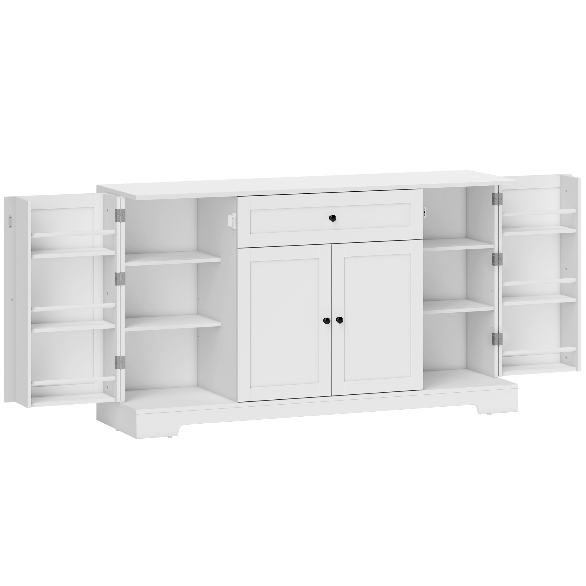 HOMCOM Aparador de cocina, mueble de almacenamiento con cajón, 4 puertas con cierre suave, estantes en puerta y baldas ajustables, blanco