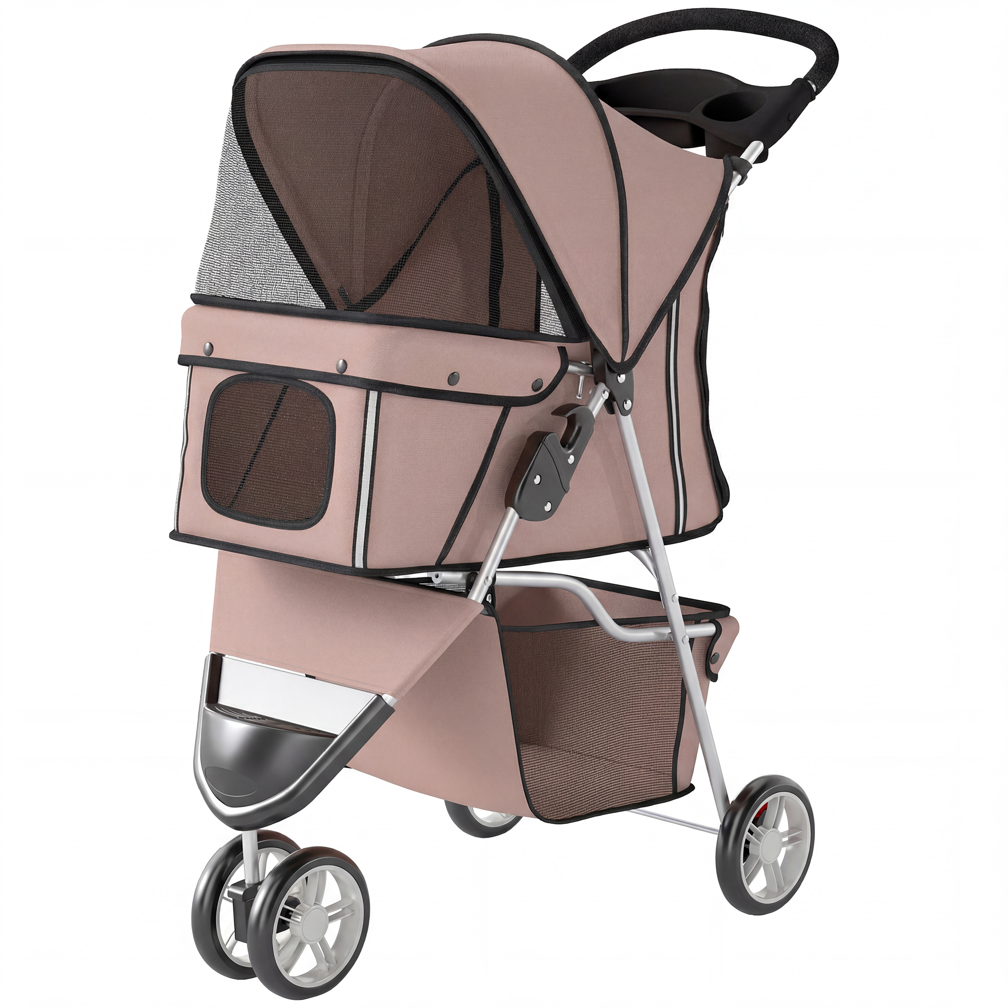 Comparer les prix de PawHut Poussette pour Chien 4 Roues, Chariot Pliable avec Auvent Réglable, Panier de Rangement, 77x44x102cm, Café