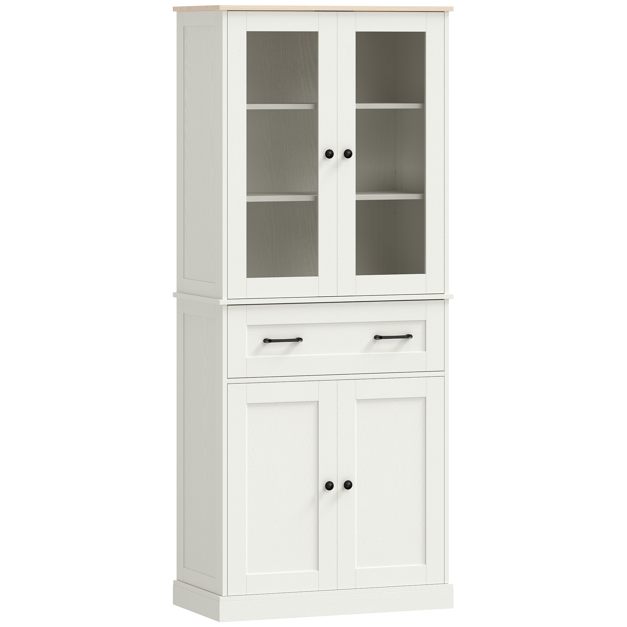 HOMCOM Mobilier Auxiliar de Bucătărie cu 2 Uși din Acrilic Sertar Mare Rafturi Reglabile 76x40x182,5 cm Crem | Aosom Romania