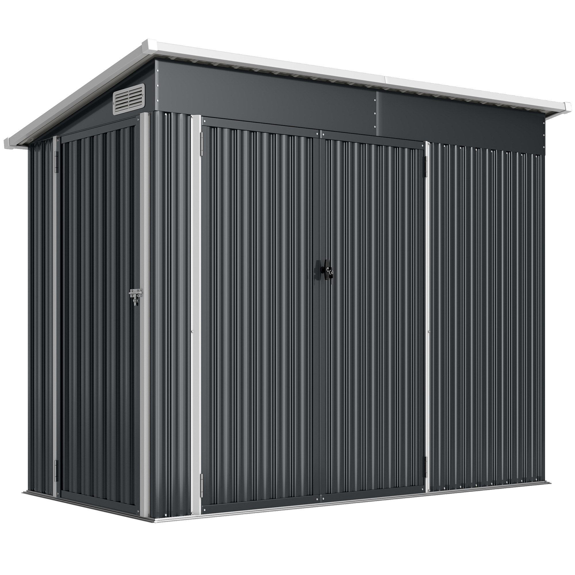 Outsunny 7.5 x 4.3ft Metal Garden Storage Shed, Waterproof Outdoor Shed with Triple Lockable Door, Gloves, Vents, Dark Grey
