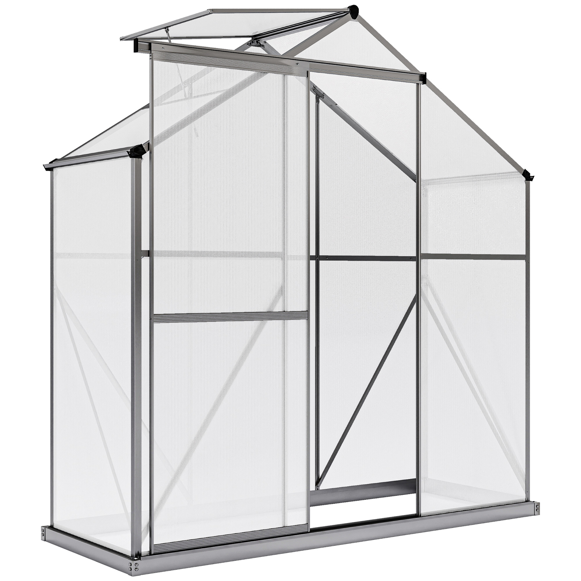 Outsunny Polycarbonate Greenhouse, 6 x 2.5ft Walk-In with Rain Gutter, Sliding Door, Window, Foundation, Dark Grey