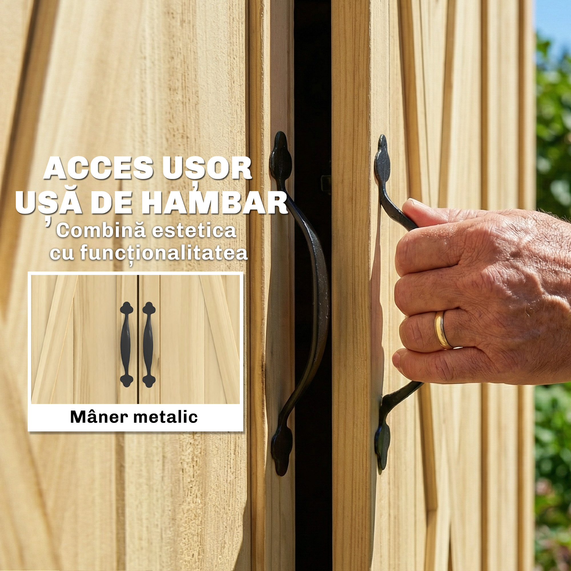  Dulap de Gradina cu 3 Usi, 4 Rafturi si Carlige, din Lemn de Brad, 93x53x168 cm, Culoare Lemn [6]