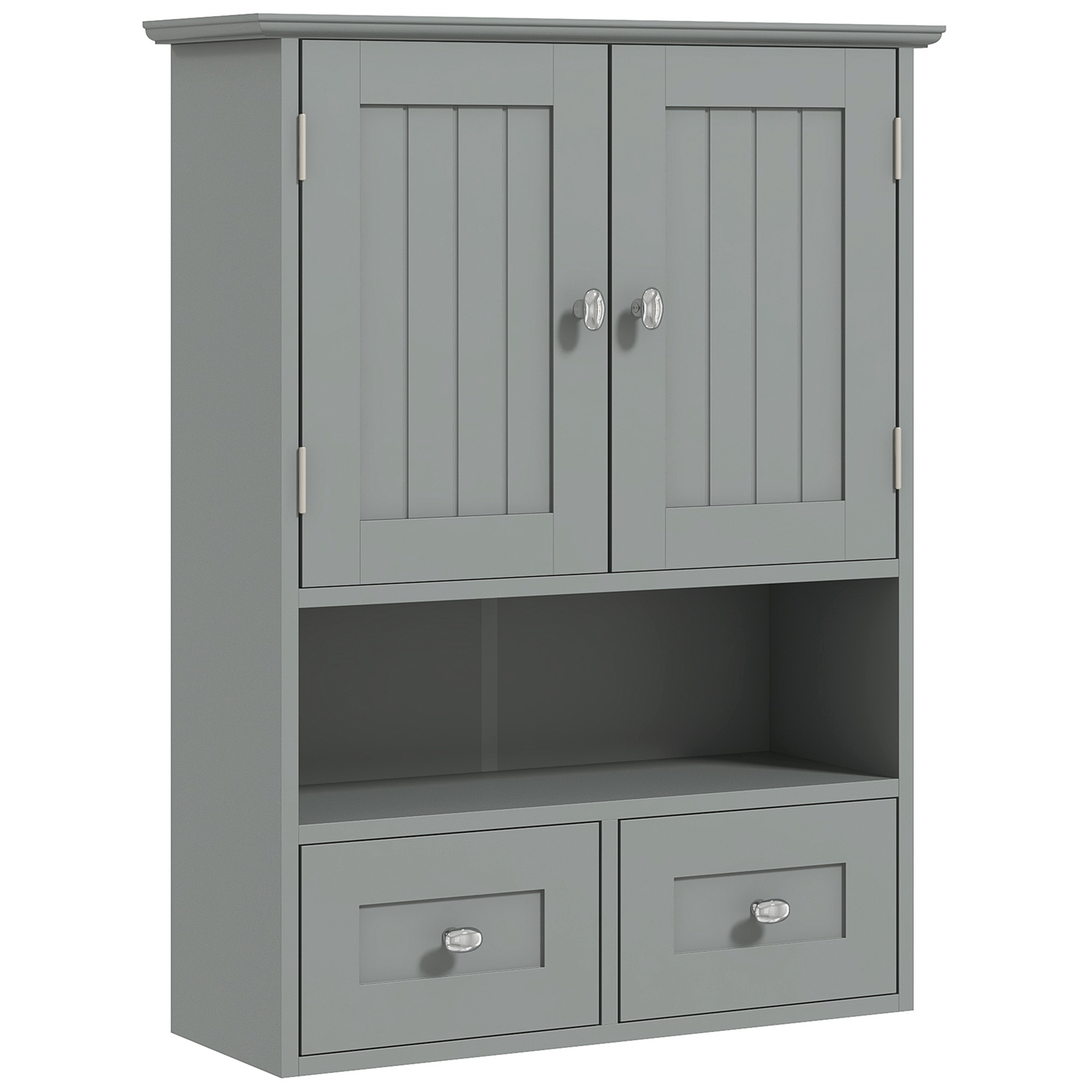 kleankin Badezimmer-Wandschrank, Toilettenschrank, mit Doppeltüren, offenem Fach, 2 Schubladen zur Aufbewahrung, 50,8l x 17,8P x 66H cm, grau Aosom