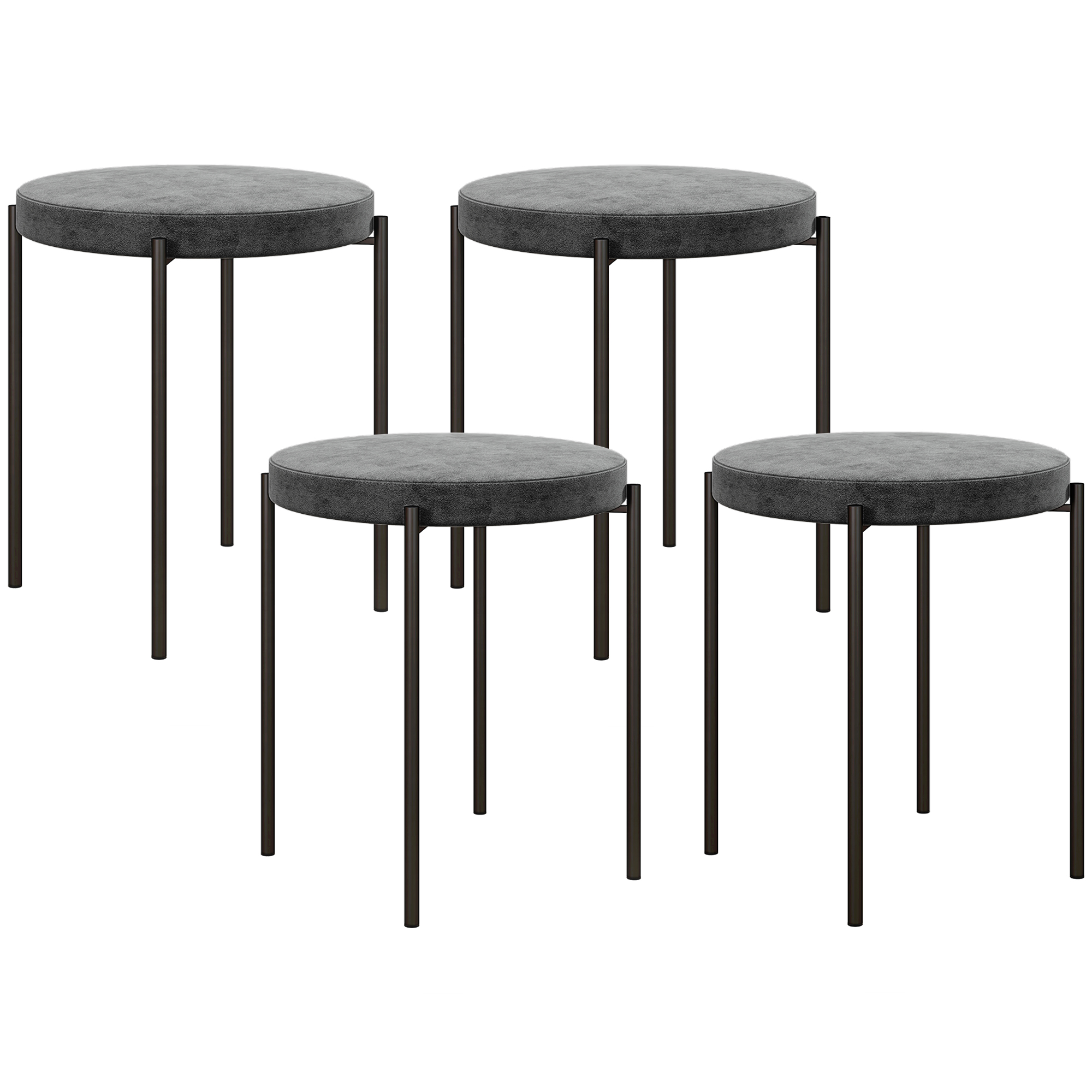 HOMCOM Zestaw 4 hokerów kuchennych, stapelowane, wykończenie aksamitne, do 120kg, stelaż stalowy, 41,5 x 41,5 x 46 cm, Ciemnoszary