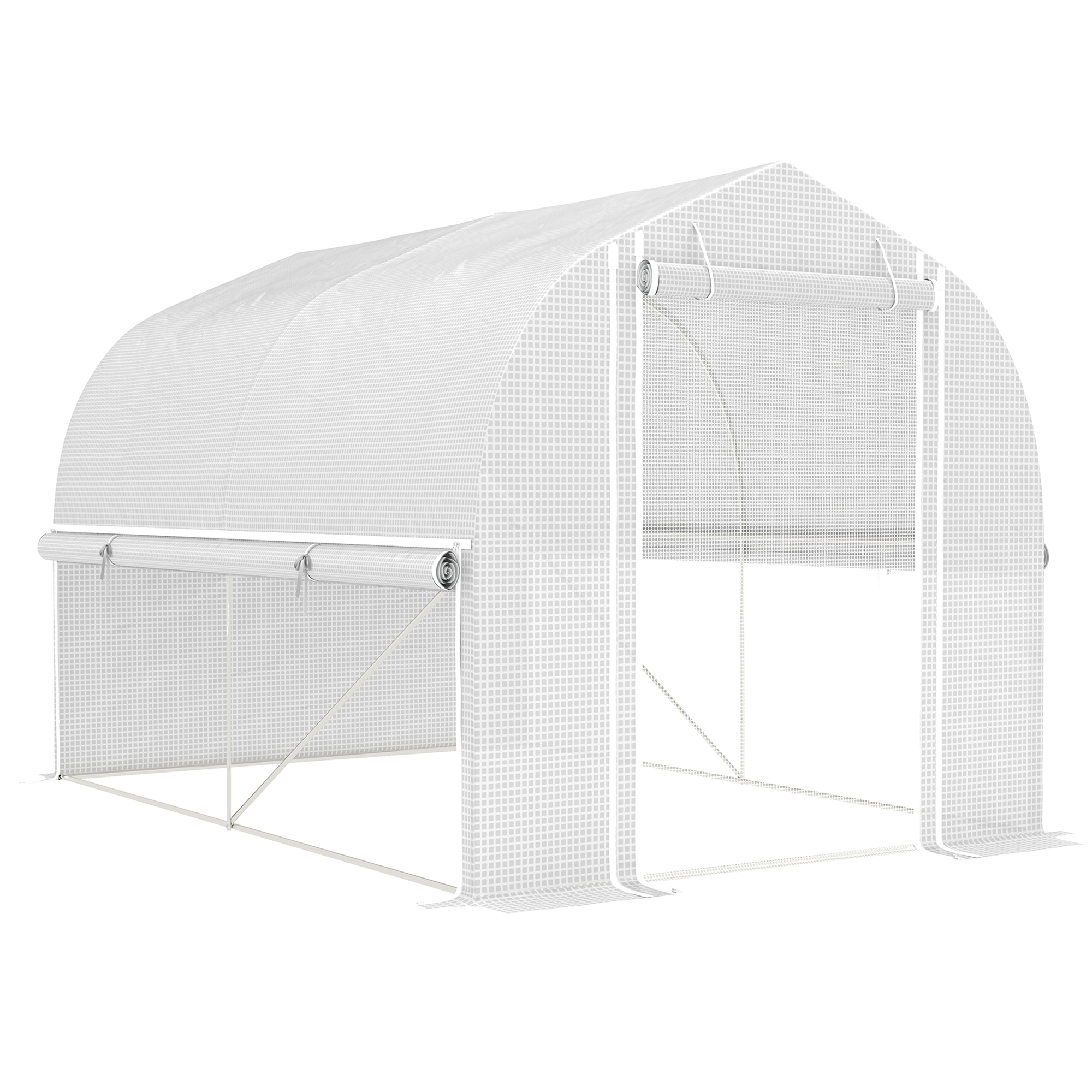 Outsunny Gewächshaus 3 x 2 x 2 m Foliengewächshaus mit 4 Fenster & Tür, Aufrollbar Seitenwänden, UV-beständiger Folientunnel Tomatenhaus mit verzinkten Stahlrahmen, Weiß Aosom