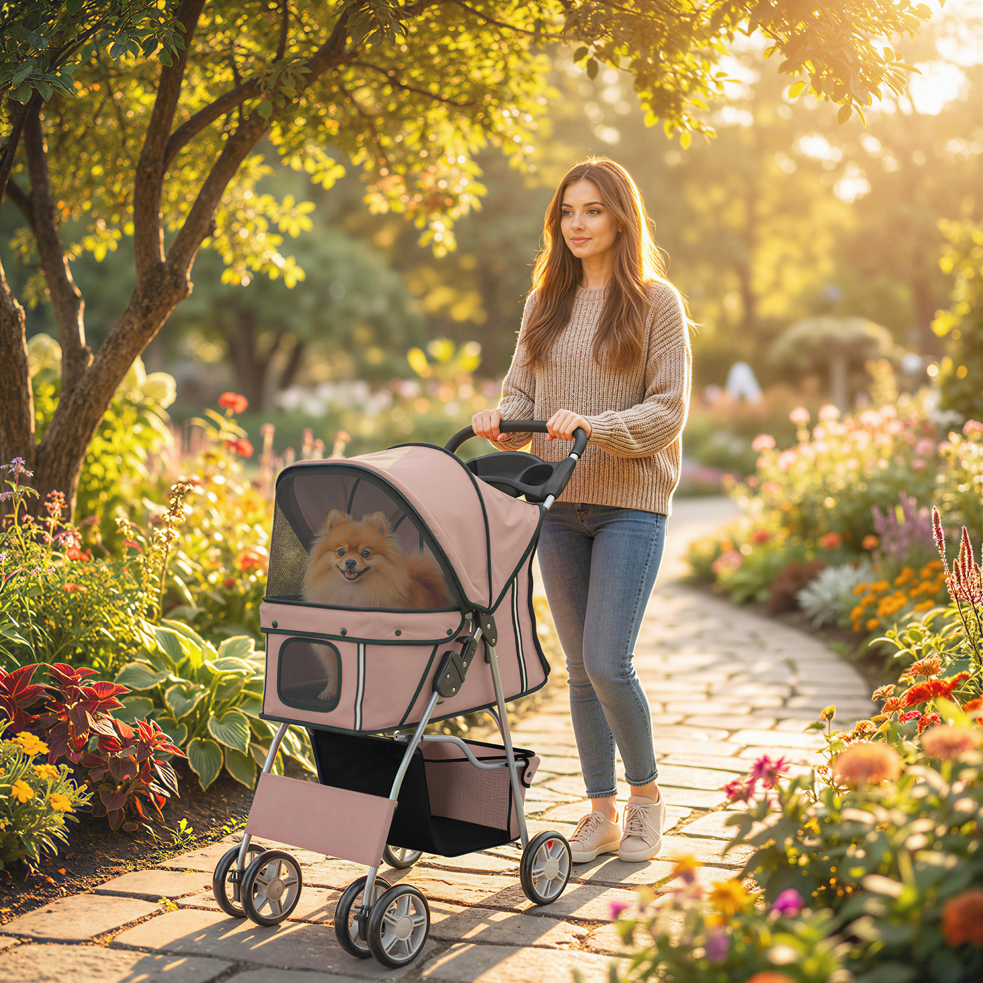 PawHut Hundewagen Hundebuggy Faltbar Katzenwagen bis 10kg mit Reflektorstre günstig online kaufen