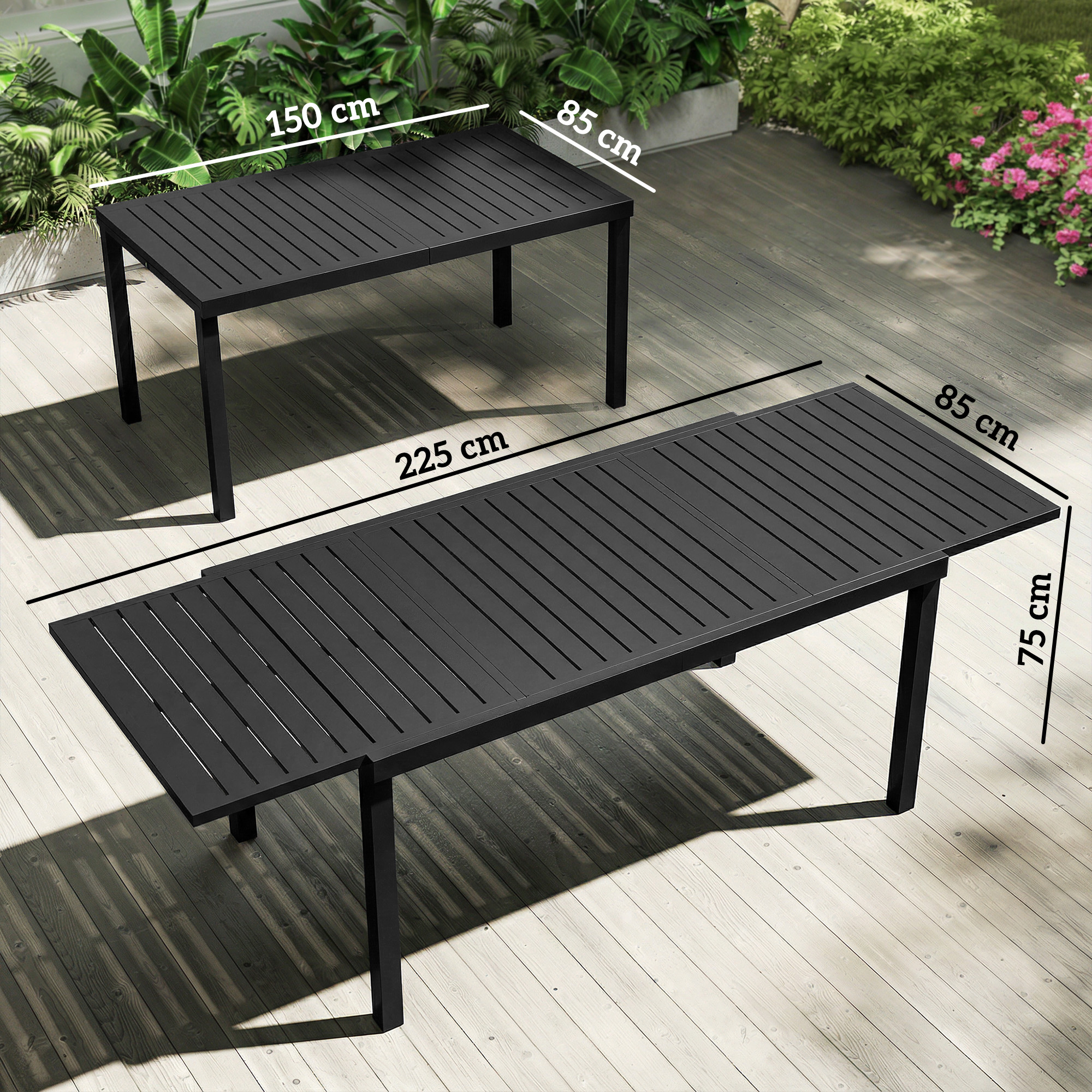  Masa de Gradina Extensibila pentru 6-8 Persoane, Aluminiu cu Blat cu Lamele, Negru [2]