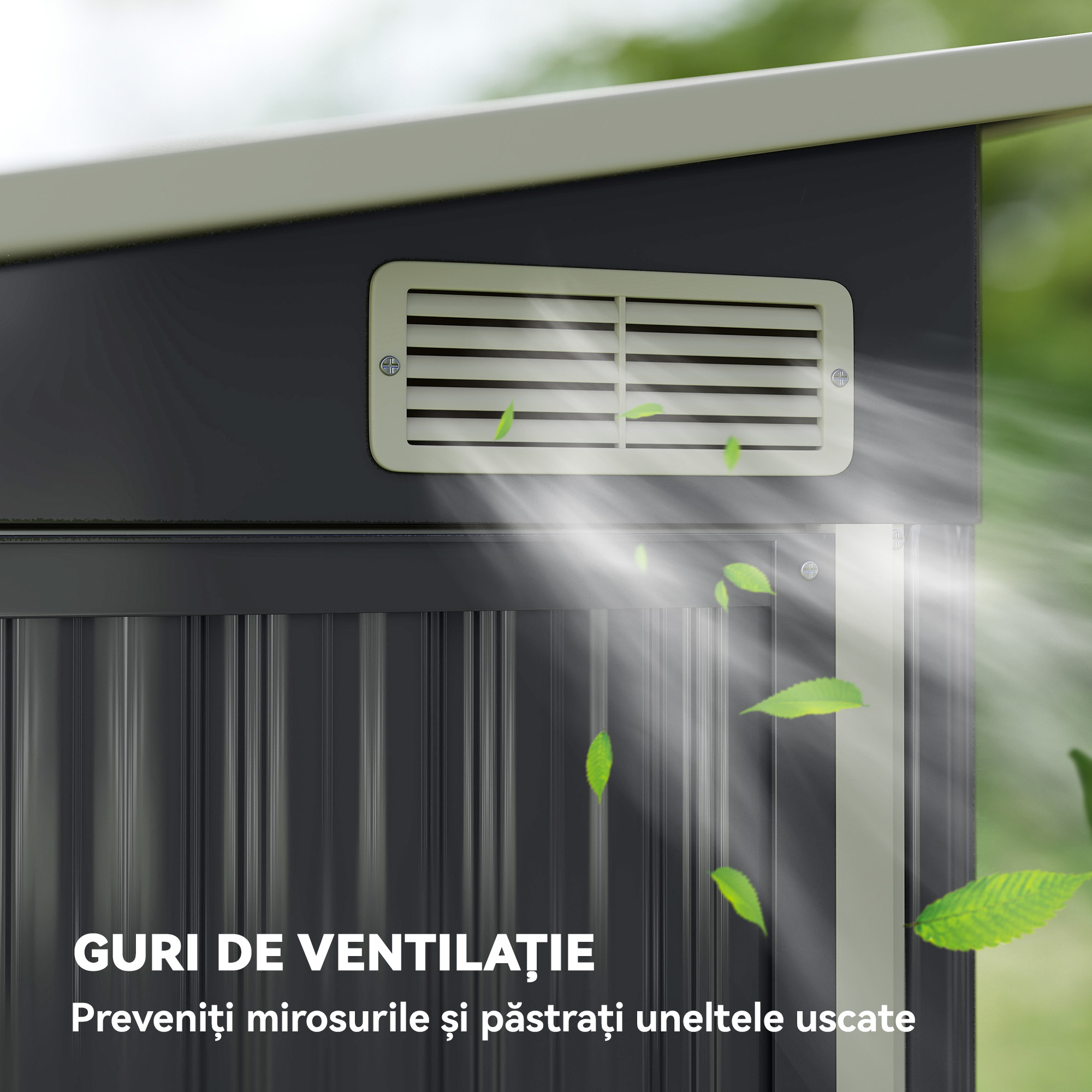  Casuta de Gradina 2.68m² din Otel Galvanizat cu 3 Usi cu incuietoare, Casuta de Depozitare cu Fante de Ventilatie, Acoperis inclinat si Manusi, 234x132x185 cm, Gri inchis [6]