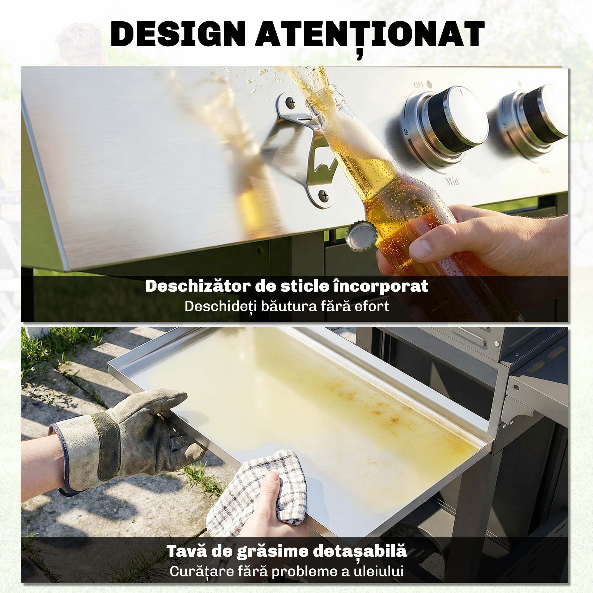  Gratar pe Gaz, 3 Arzatoare, Arzator Lateral, Gratare din Fonta, Rafturi Laterale Incluse. [8]