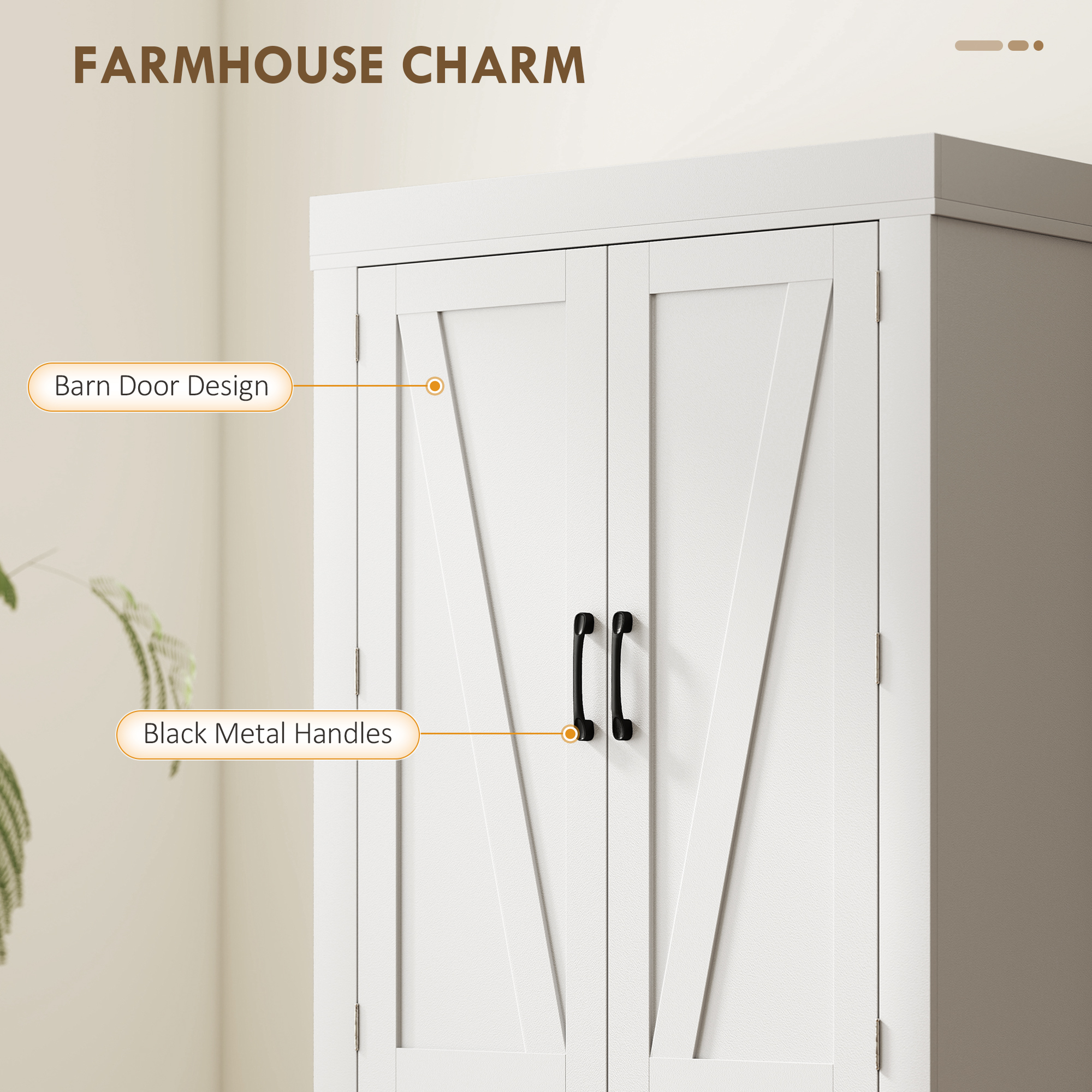  Dulap de Bucatarie Rustic cu 2 Dulapuri, 6 Rafturi si Sertar, din Lemn, 76x39.5x183.5 cm, Alb [3]