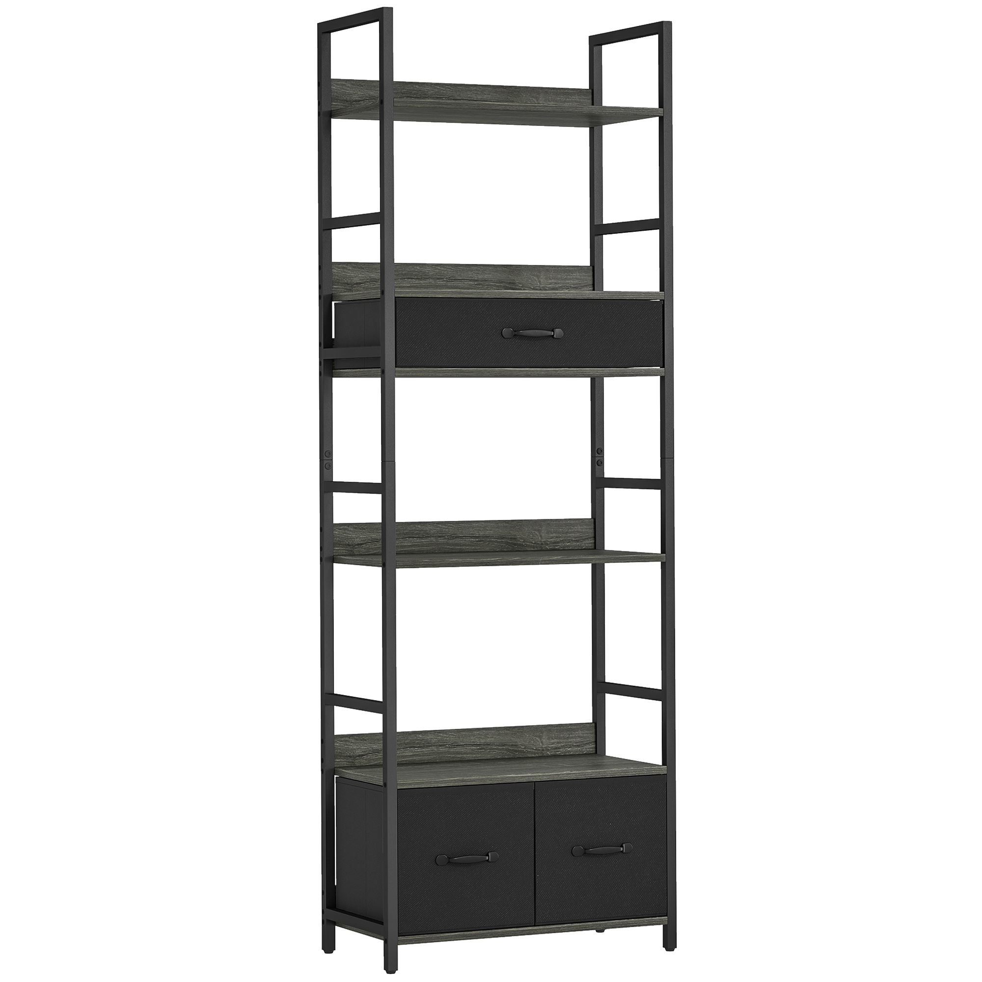 HOMCOM Industrial Bookcase, 6-Tier Tall Bookshelf with 3 Fabric Drawers - Grey