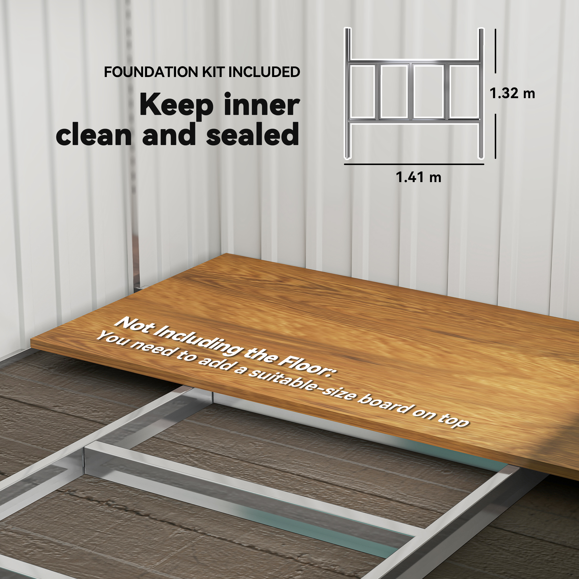  Depozit pentru Unelte din Metal 1.5x2m cu Baza, Usa Glisanta si Acoperis inclinat, Verde [5]