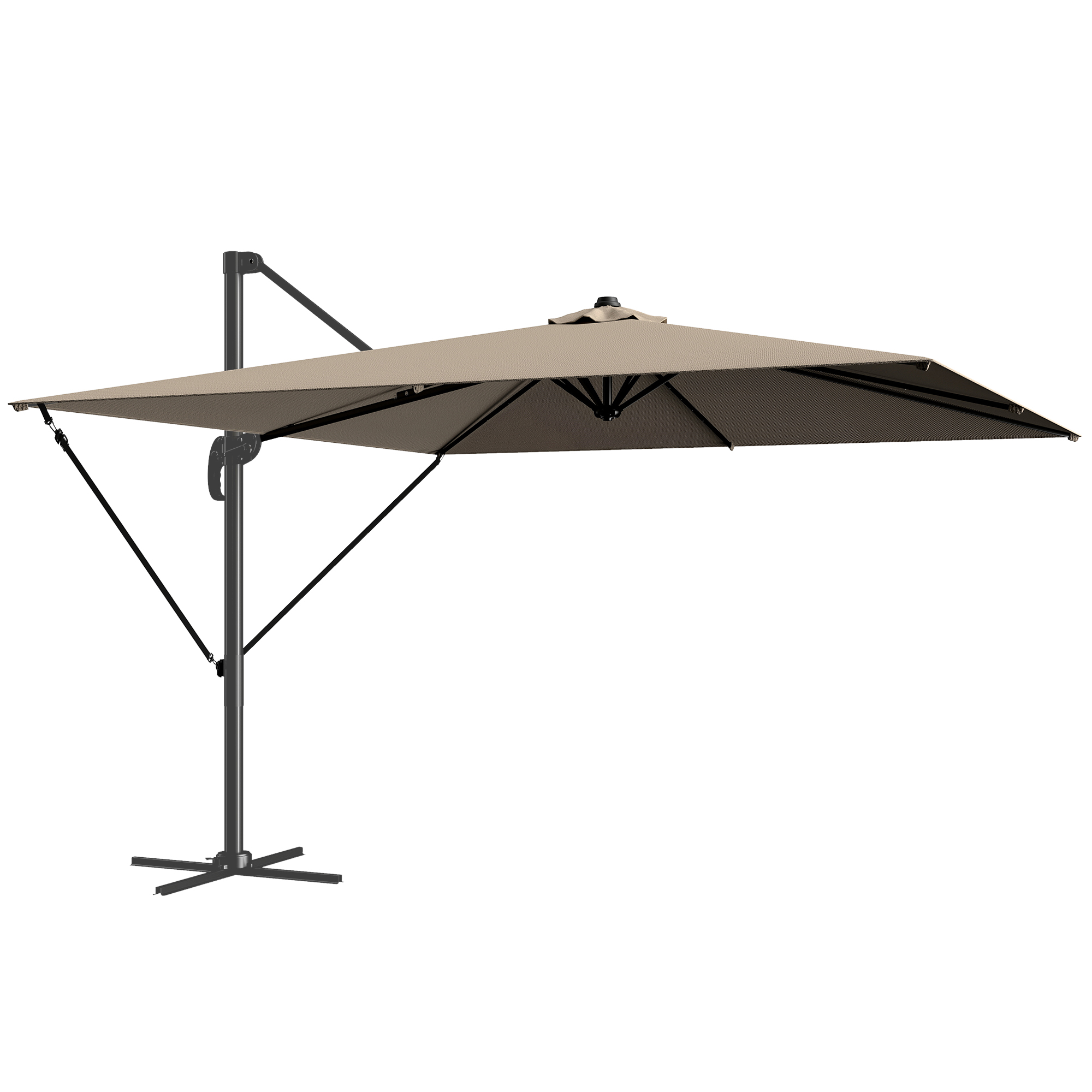 Outsunny Umbrelă excentrică 290x290 cm din aluminiu cu manivelă înclinare reglabilă rotativă 360° bază încrucișată și husă Kaki | Aosom Romania