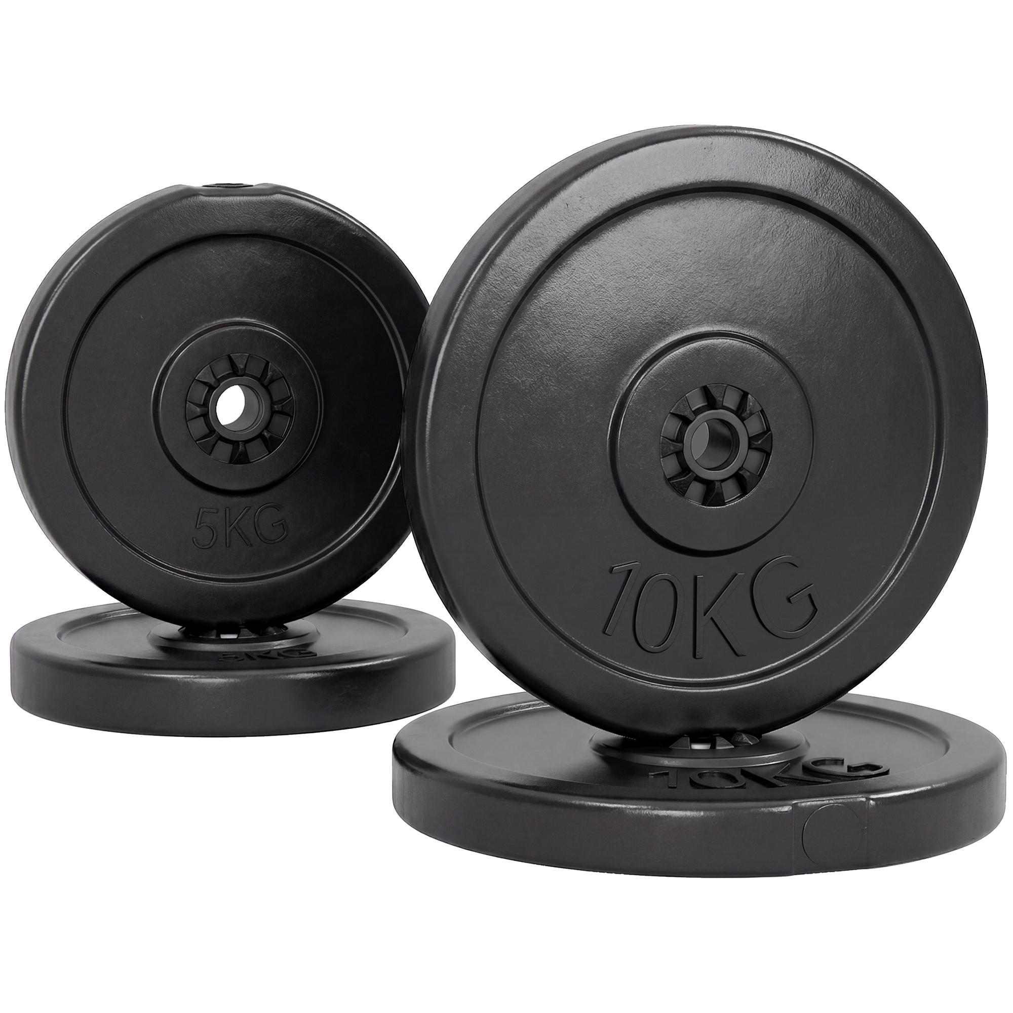 HOMCOM Set mit 4 Hantelscheiben 2x5 kg und 2x10 kg für Langhantel und Kurzhanteln, Hantelscheiben-Set mit 25 mm Loch aus Kunststoff und Sand, Langhantelgewichte für Fitness-Training Home Gym, Schwarz Aosom