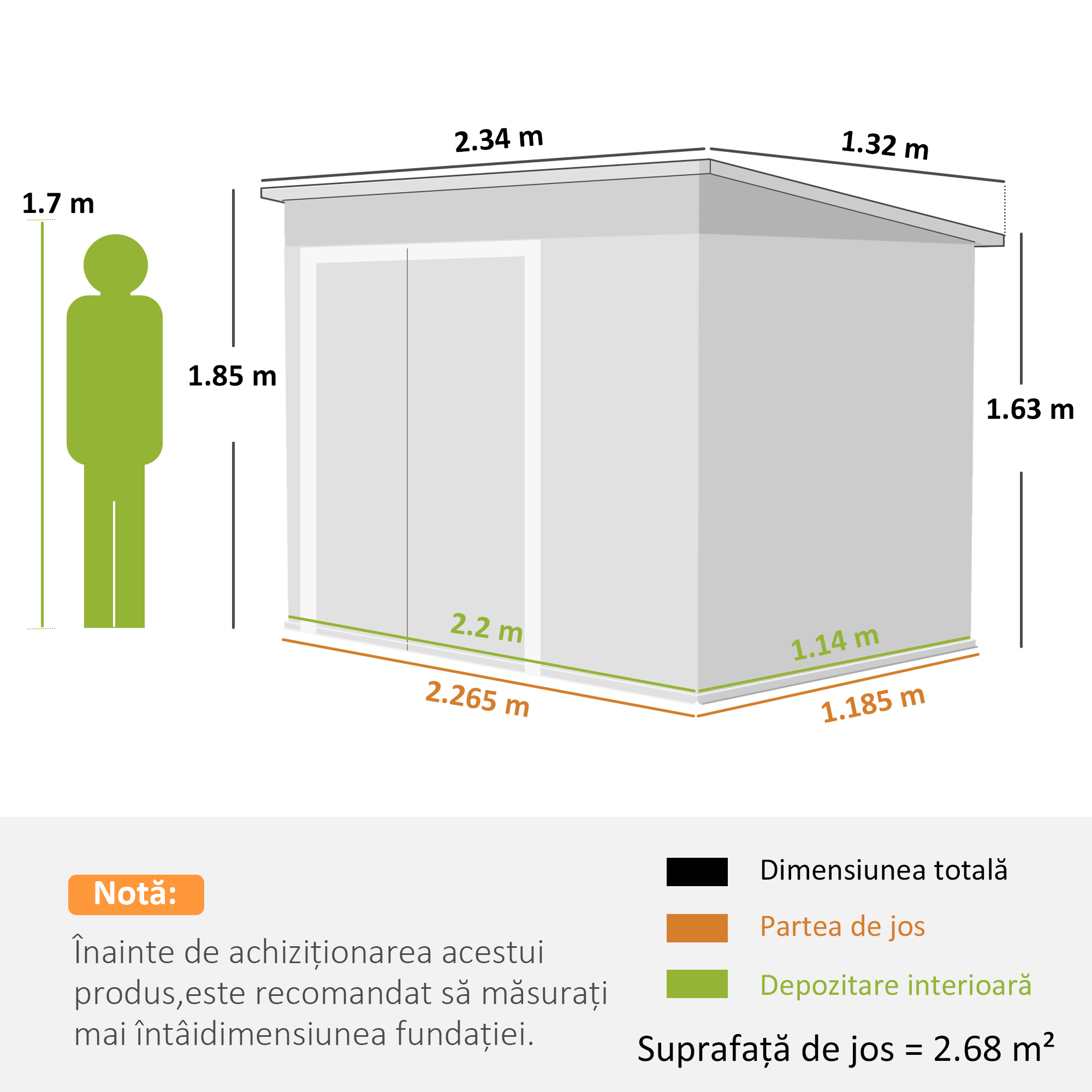  Casuta de Gradina 2.68m² din Otel Galvanizat cu 3 Usi cu incuietoare, Casuta de Depozitare cu Fante de Ventilatie, Acoperis inclinat si Manusi, 234x132x185 cm, Gri inchis [2]