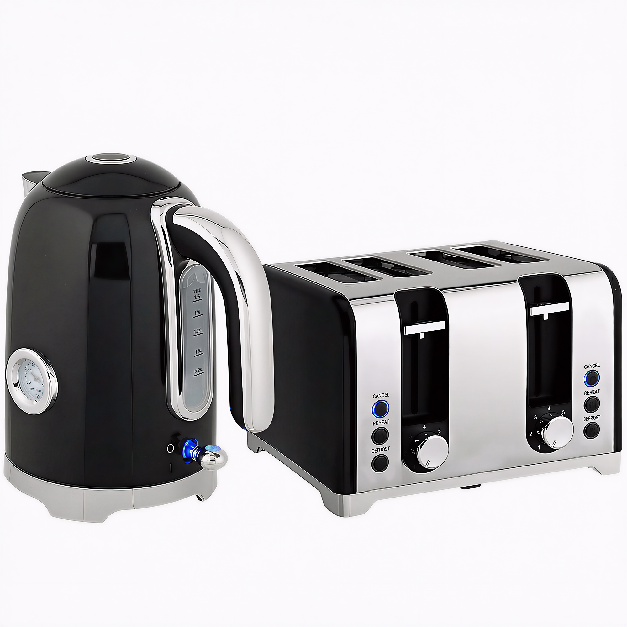 HOMCOM Retro 3000W Kettle and Toaster Set - Black
