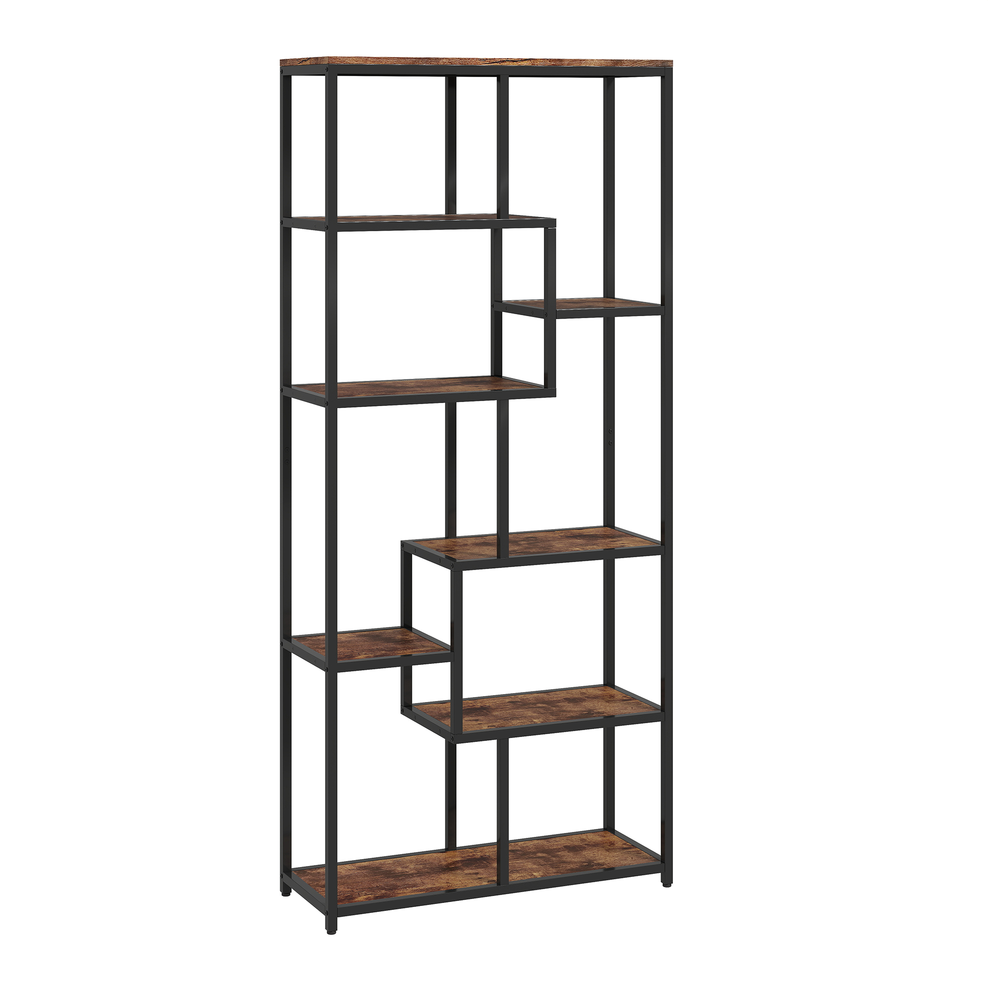 HOMCOM Seven-Tier Geometric Bookcase - Brown/Black