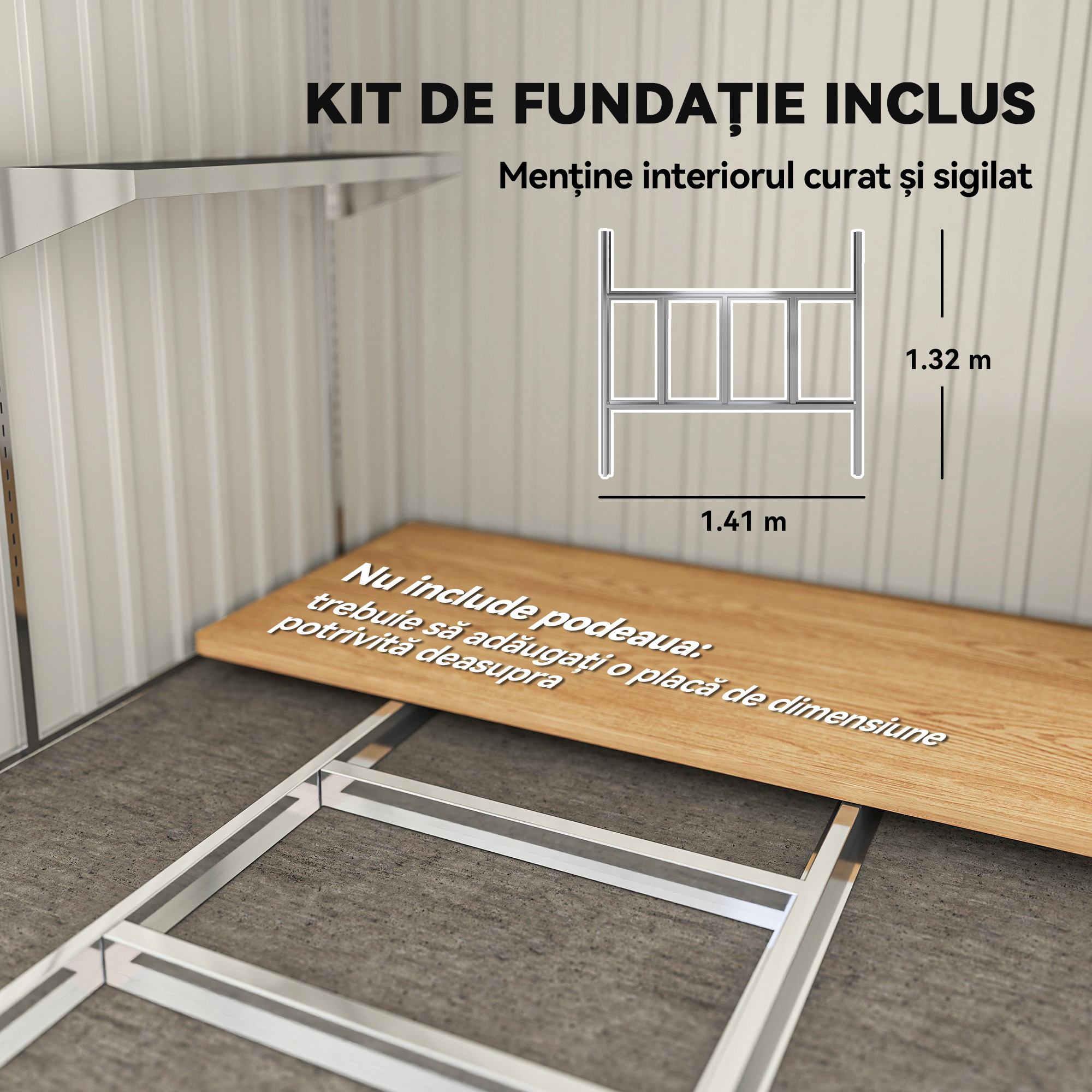 Magazie pentru Unelte din Metal 1.5x2m cu Fundatie, Usa Glisanta si Acoperis inclinat, Gri inchis [5]