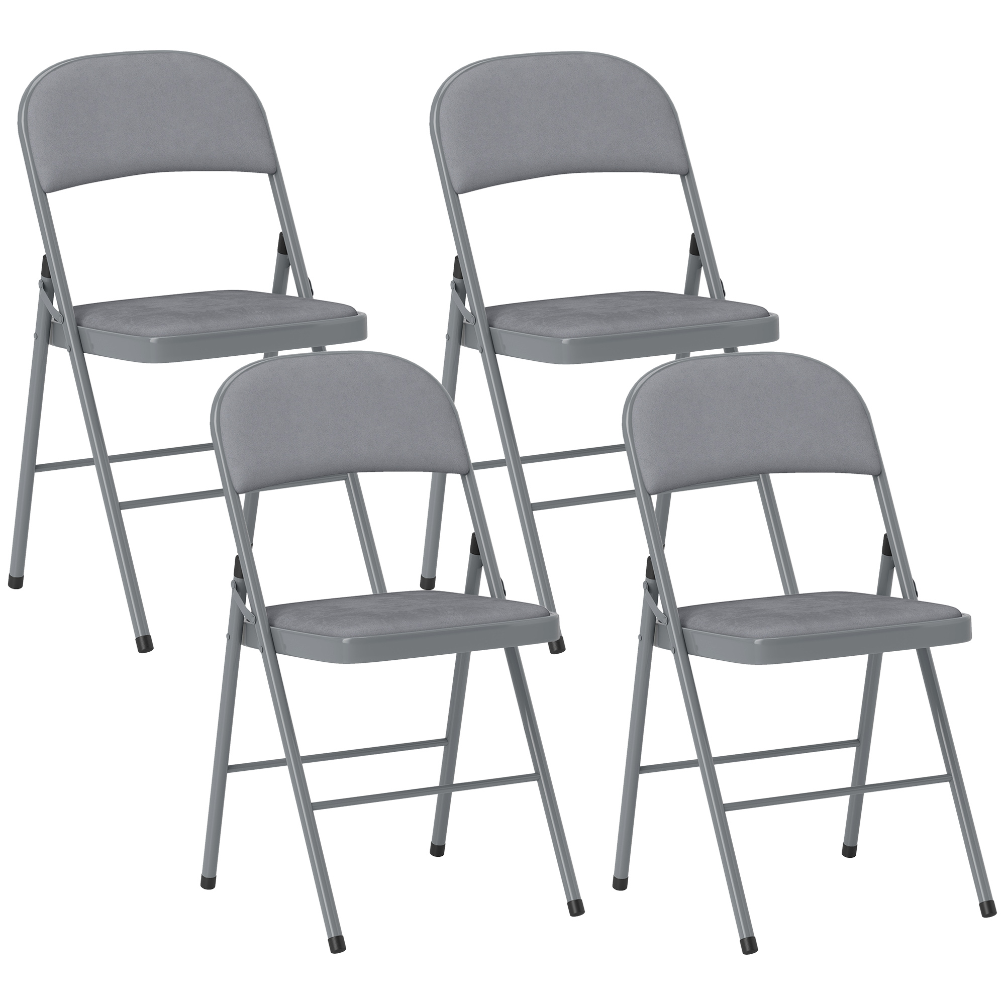 HOMCOM 4 Pack Folding Chairs with Padded Seats, Velvet Portable Party Chairs with Steel Frame, Light Grey