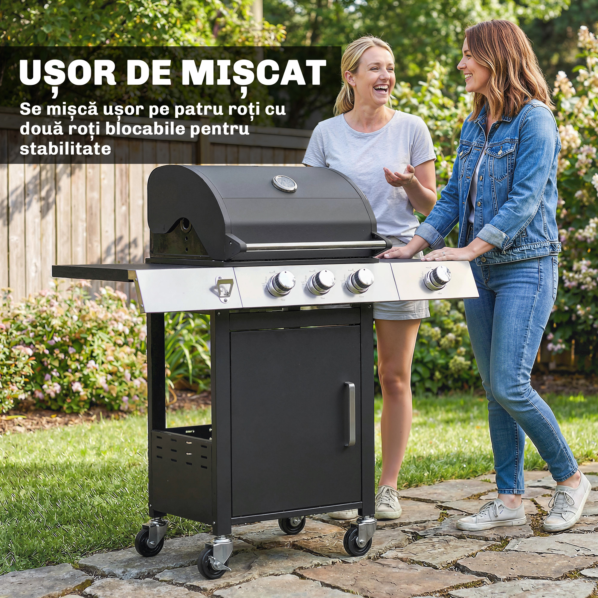  Gratar pe Gaz, 3 Arzatoare, Arzator Lateral, Gratare din Fonta, Rafturi Laterale Incluse. [7]