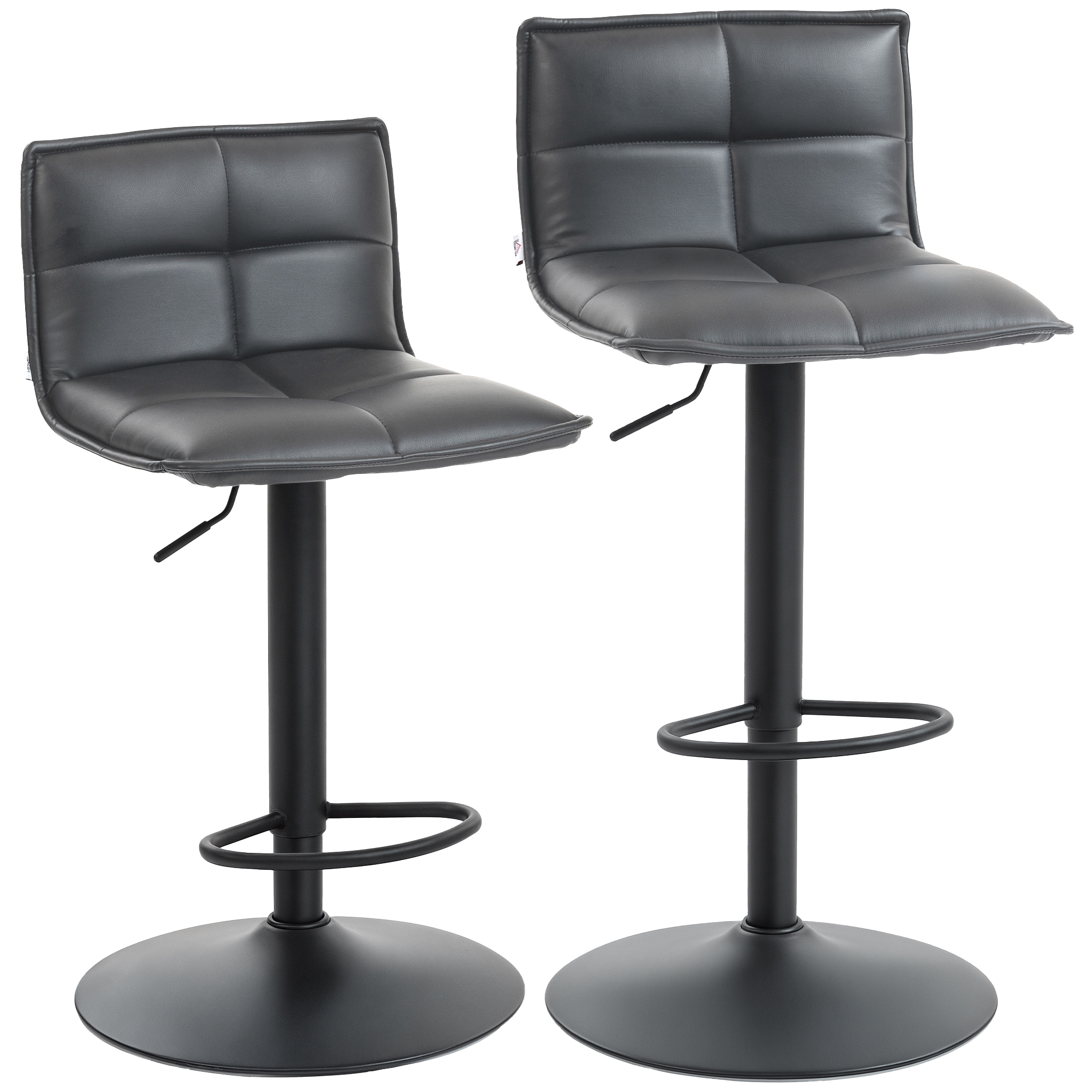 HOMCOM Set of Two Modern Faux Leather Bar Stools - Dark Grey
