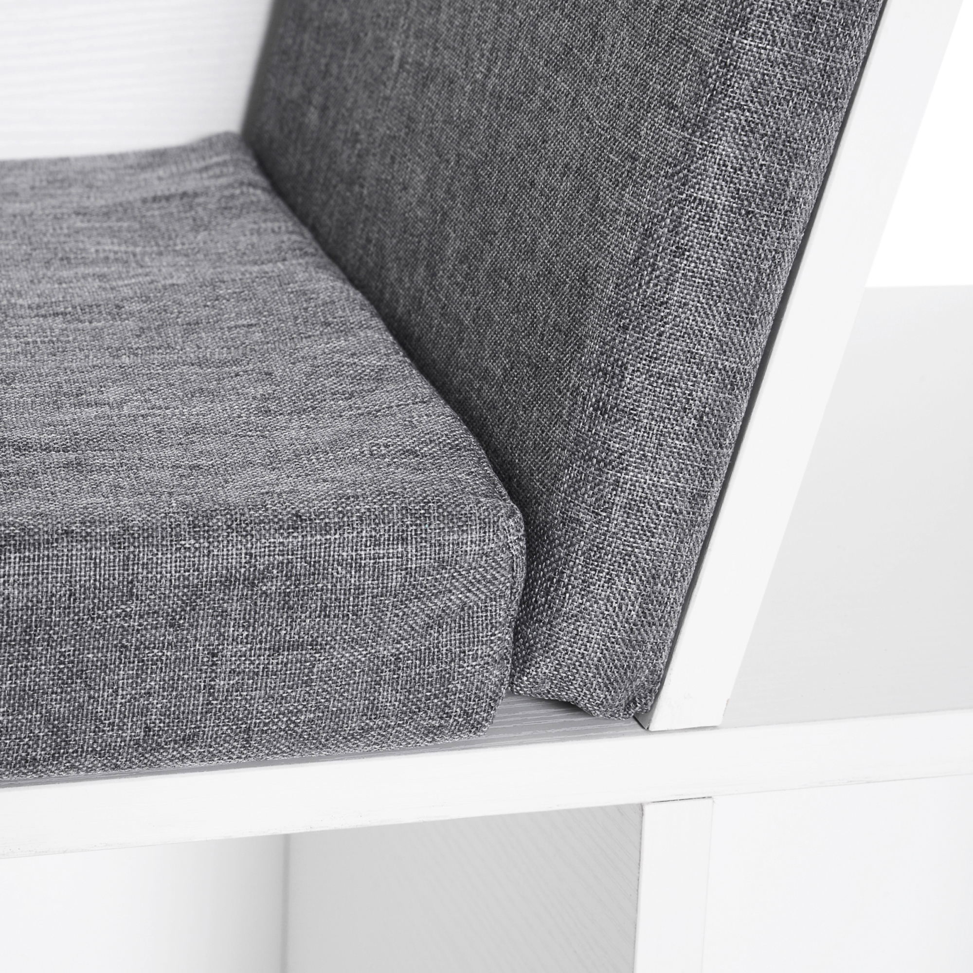  Biblioteca Raft 2 in 1 cu Perne Moi si 6 Compartimente, Mobilier Multifunctional pentru Carti si Jocuri, Raft cu 6 Cuburi pentru Living, Dormitor si Birou, 102x30x61 cm, Alb [7]