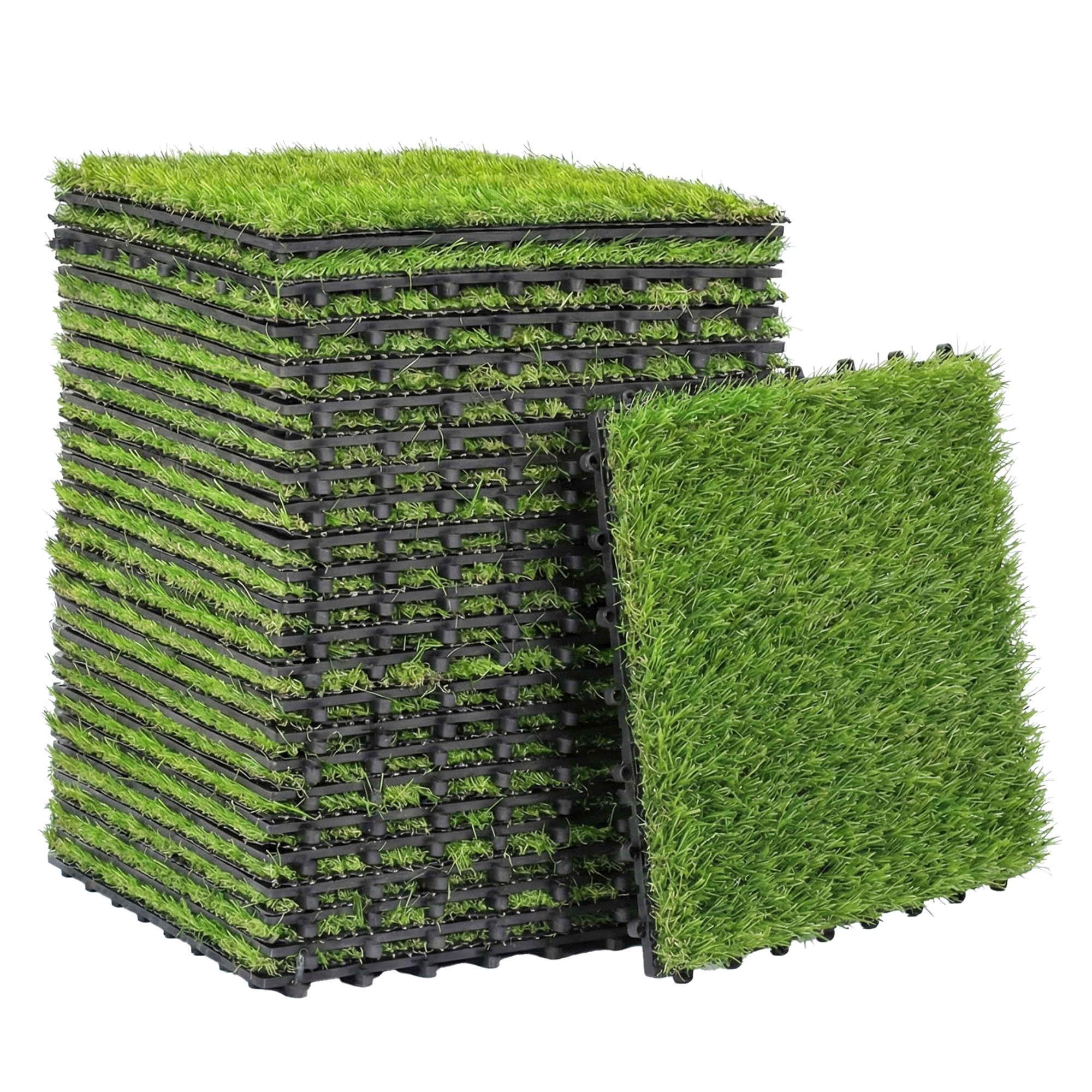 Outsunny Zestaw 22 szt. Sztucznej Trawy 30x30 cm z Systemem Odprowadzania Wody, 2 m² Wykładzina Trawnikowa | Aosom PL