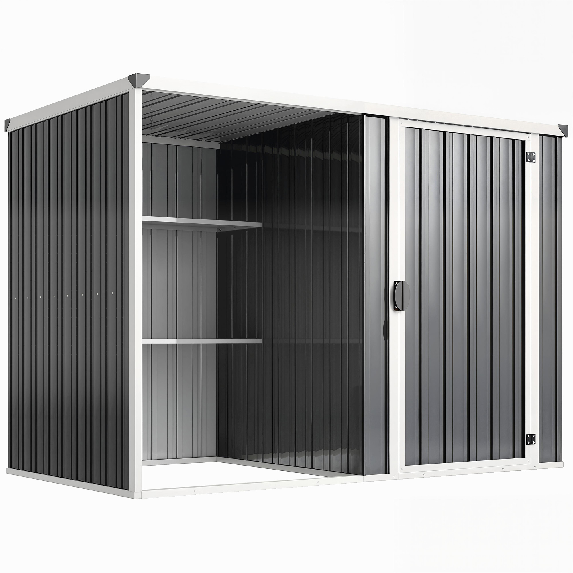 Outsunny Șopron de Grădină din Oțel Galvanizat Ușă Blocabilă 231 x 125 x 162 cm Gri Închis | Aosom Romania