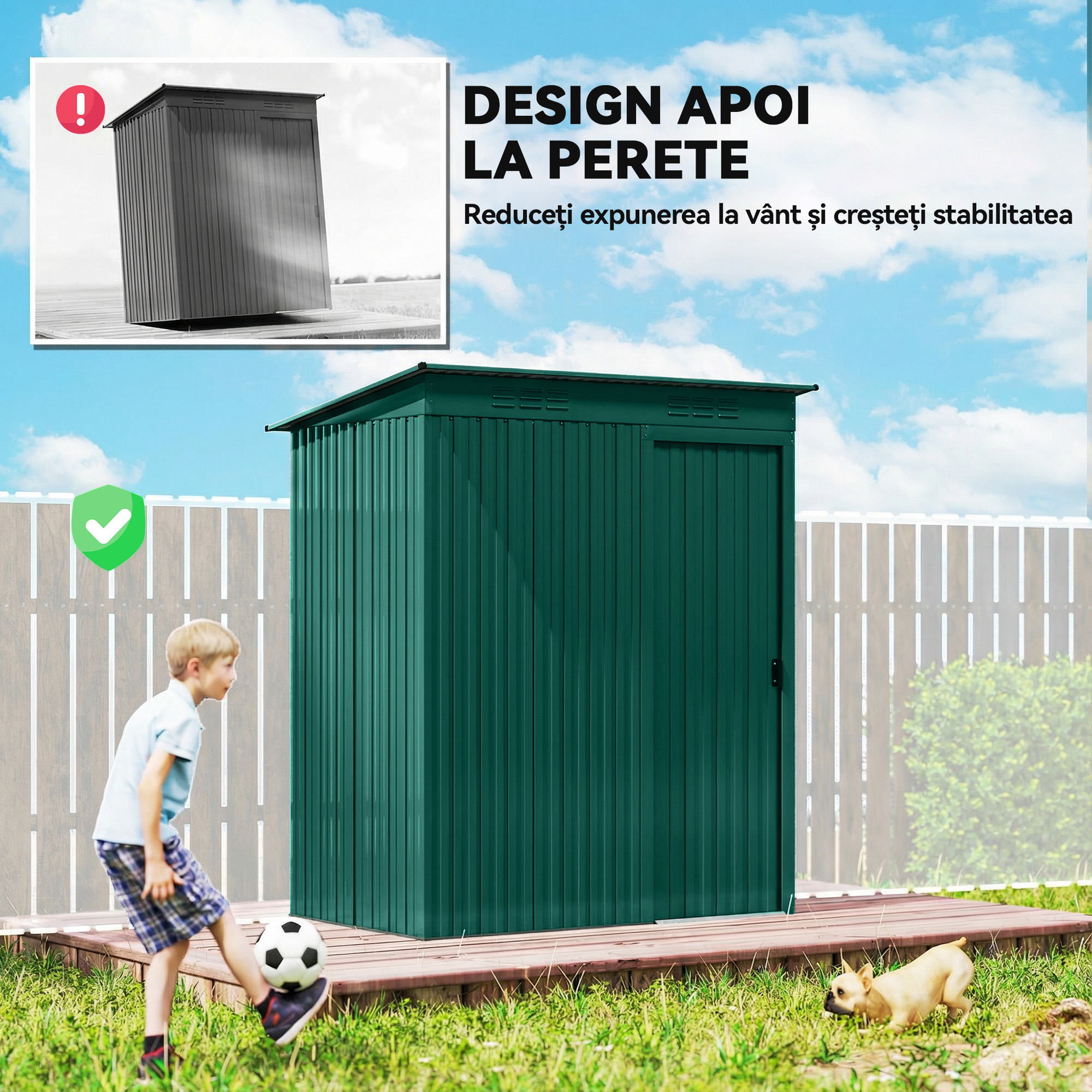  Casuta de Gradina din Metal cu Guri de Aerisire si Usa Glisanta, 159x106x181 cm, Verde [5]