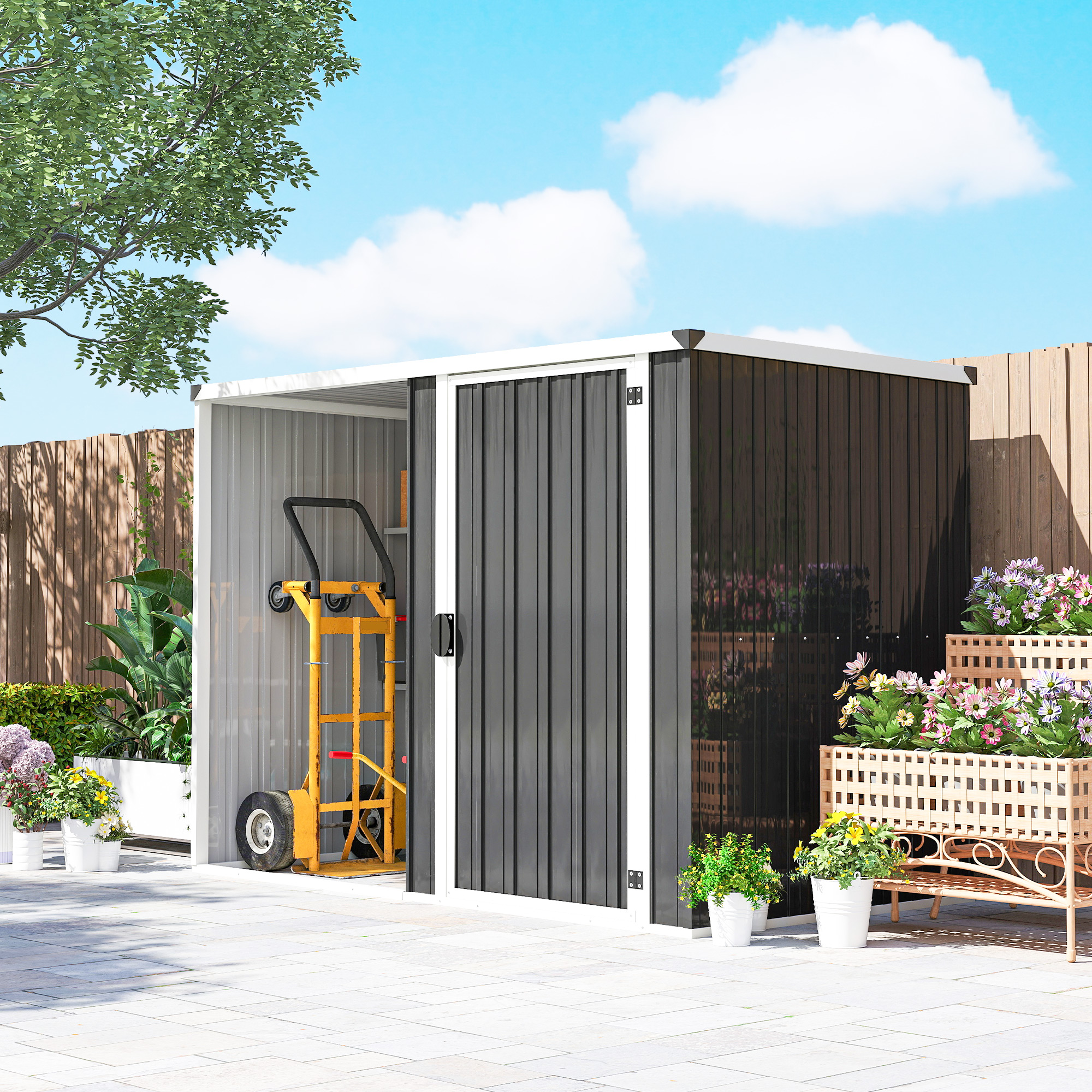  sopron de Gradina din Otel Galvanizat, Usa Blocabila, 231 x 125 x 162 cm, Gri inchis [8]