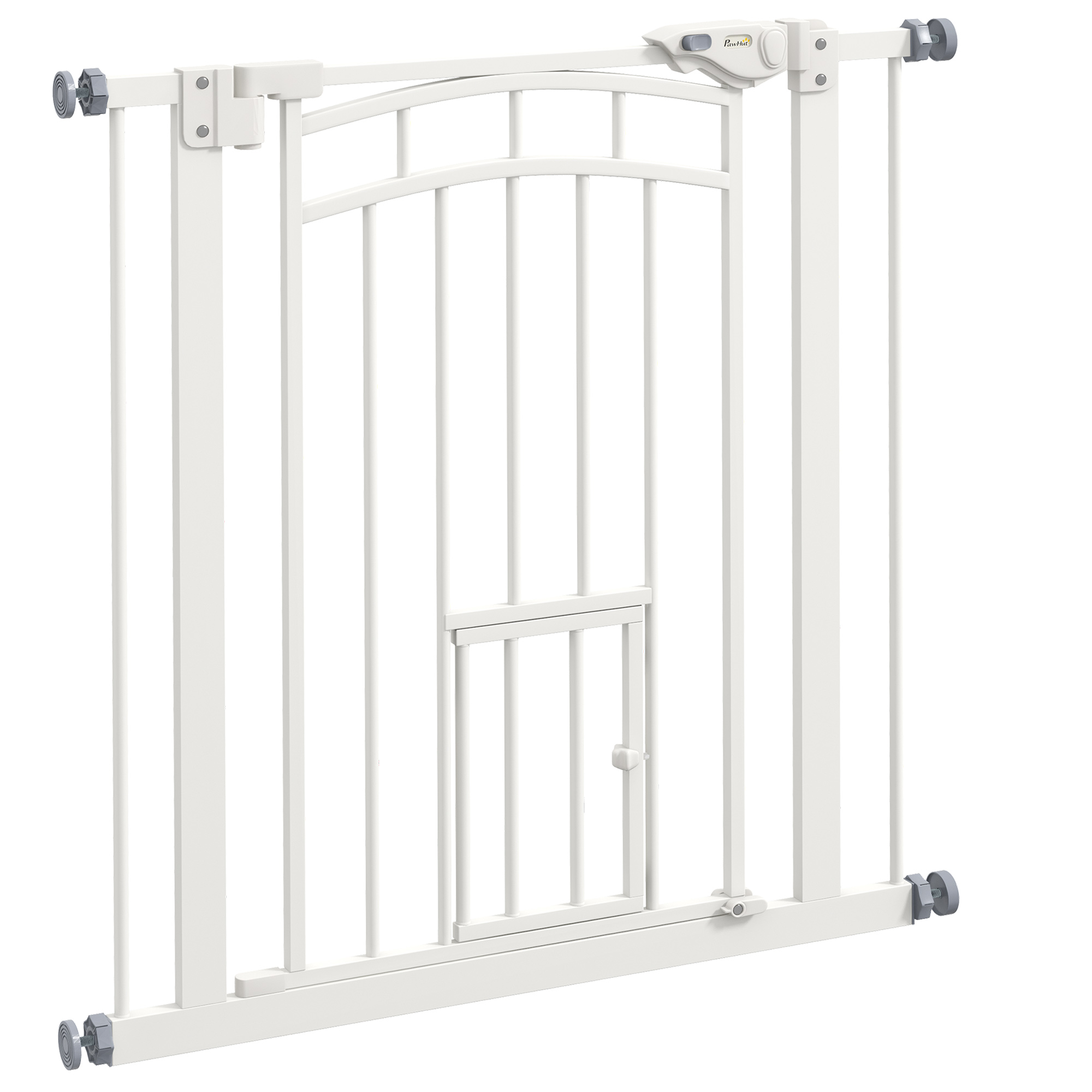 PawHut Barreira de Segurança para Cães 74-80 cm Porta de Segurança para Animais com Montagem a Pressão e Duplo Bloqueio Branco Aosom Portugal