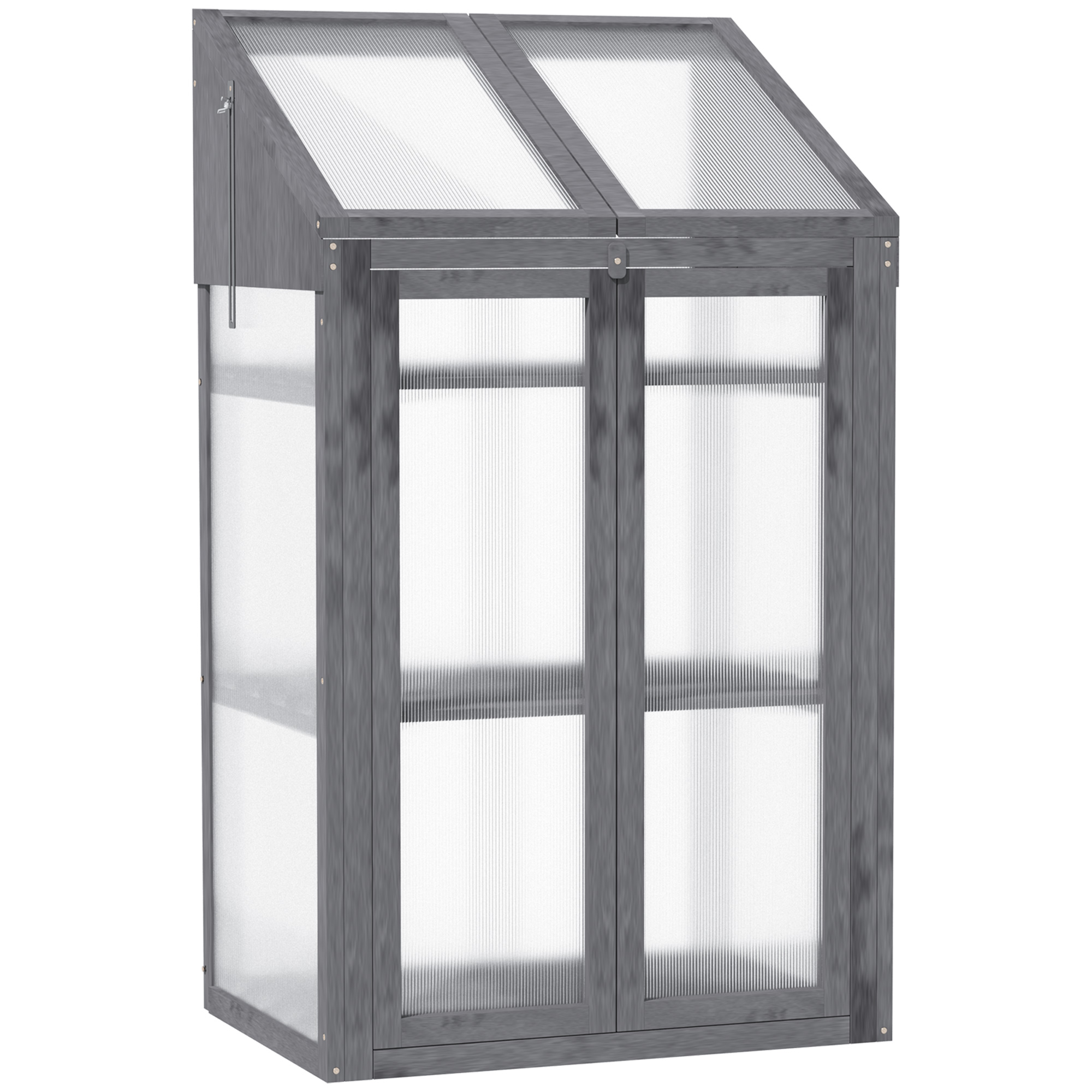 Outsunny Mini Szklarnia z Drewna, Mała Szklarnia z Oknami i Podwójnymi Drzwiami, 3 Półki, 70Dł x 50Szer x 120Wys cm, Szara