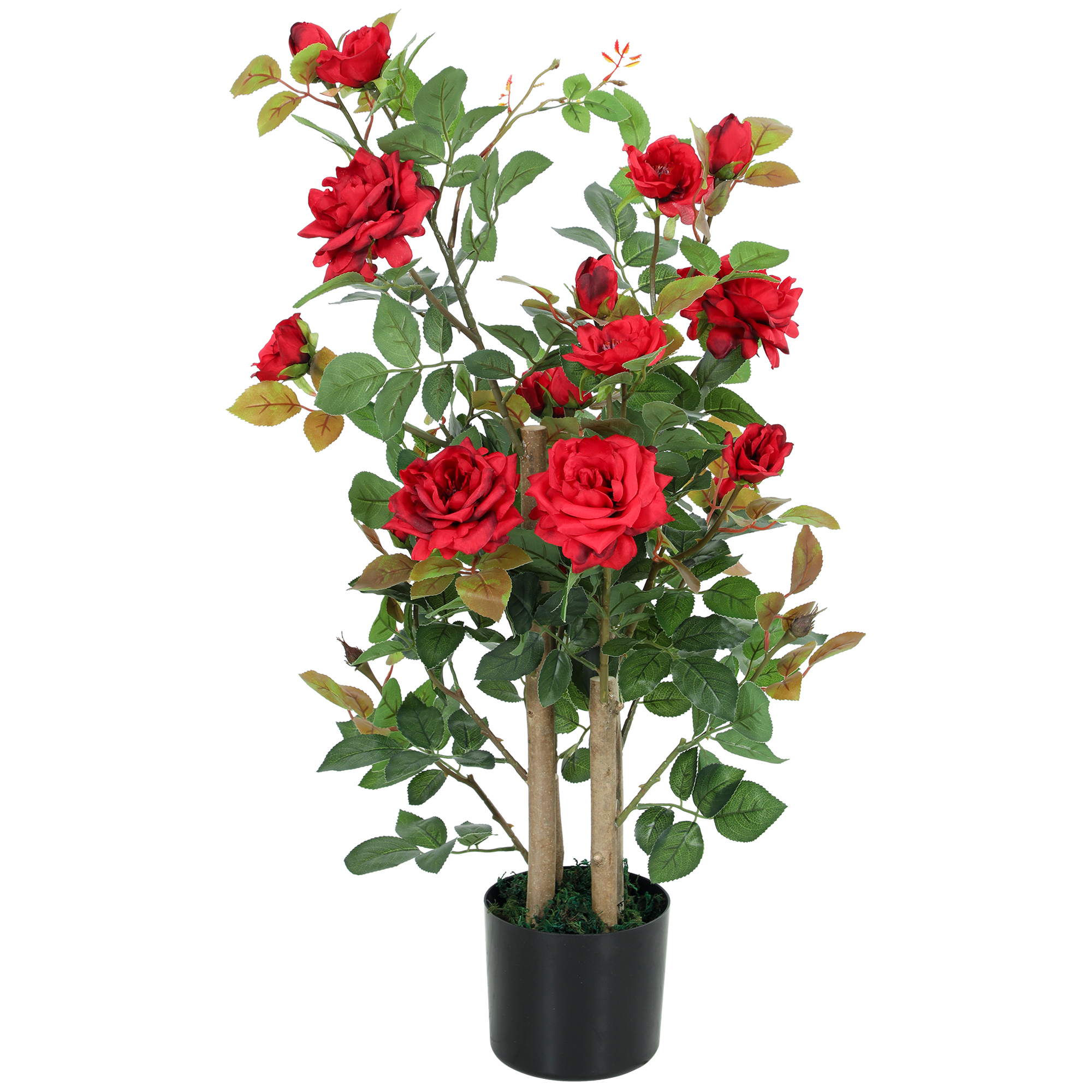 HOMCOM 90cm Artificial Rose Tree, Decorative Fake Plant with 344 Silk Leaves 17 Flowers for Outdoor Indoor Decor, Red