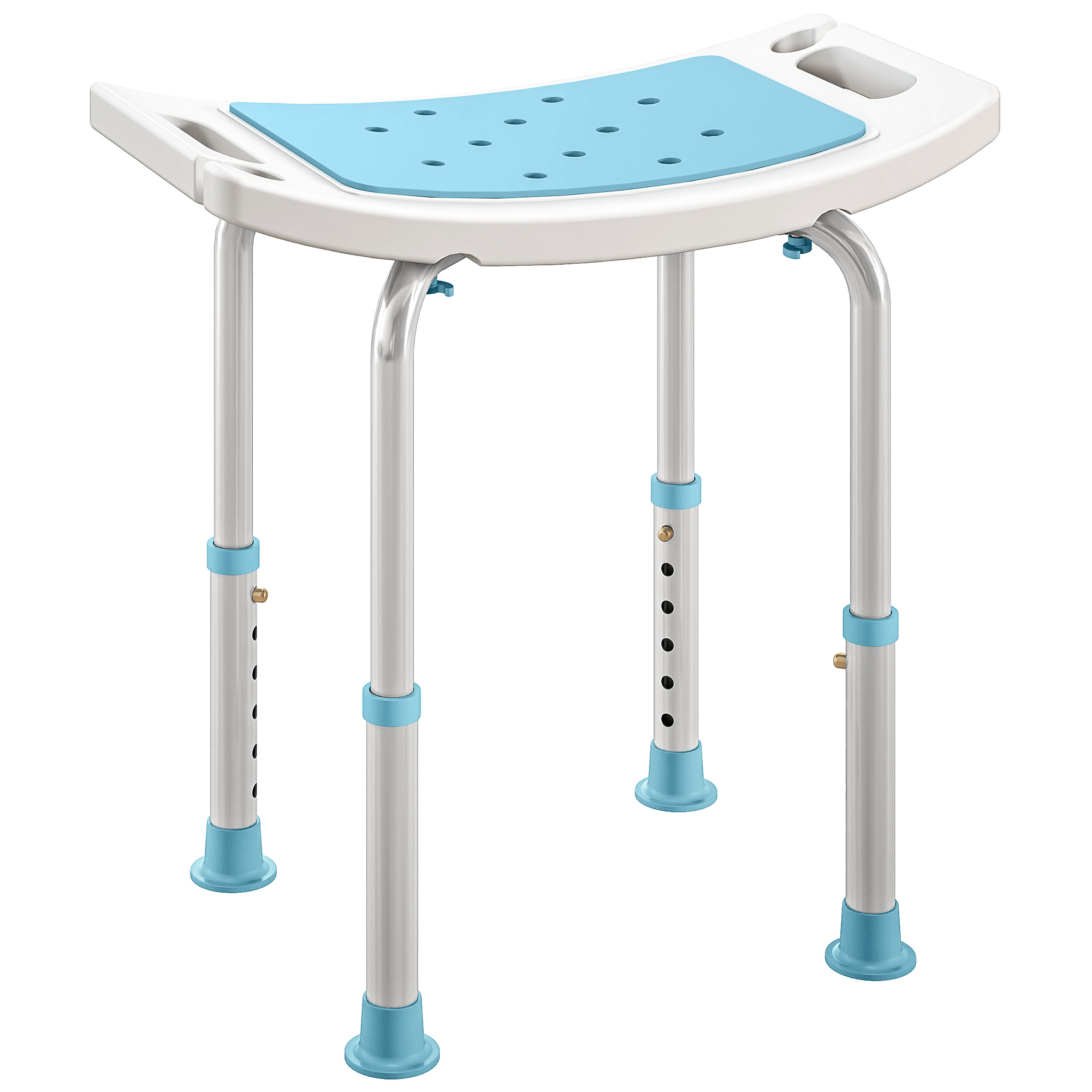 HOMCOM 6-Level Height Adjustable Aluminium Bath Room Stool Chair Shower Non-Slip Design w/ Padded Seat Drainage Holes Foot Pad, Turquoise