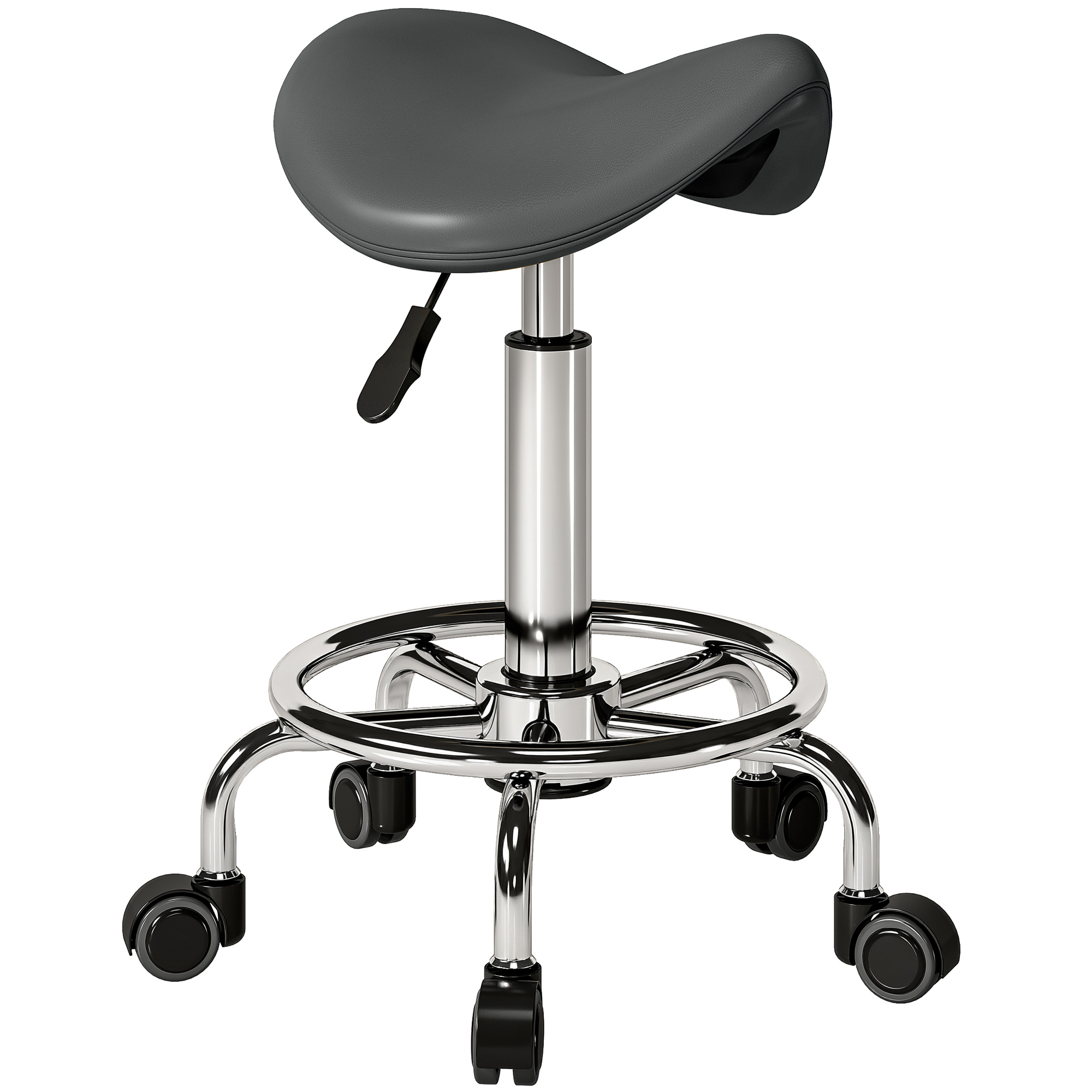 HOMCOM Salon Saddle Stool, Rolling Saddle Chair for Massage, Spa, Clinic, Beauty, Hairdressing and Tattoo, Grey