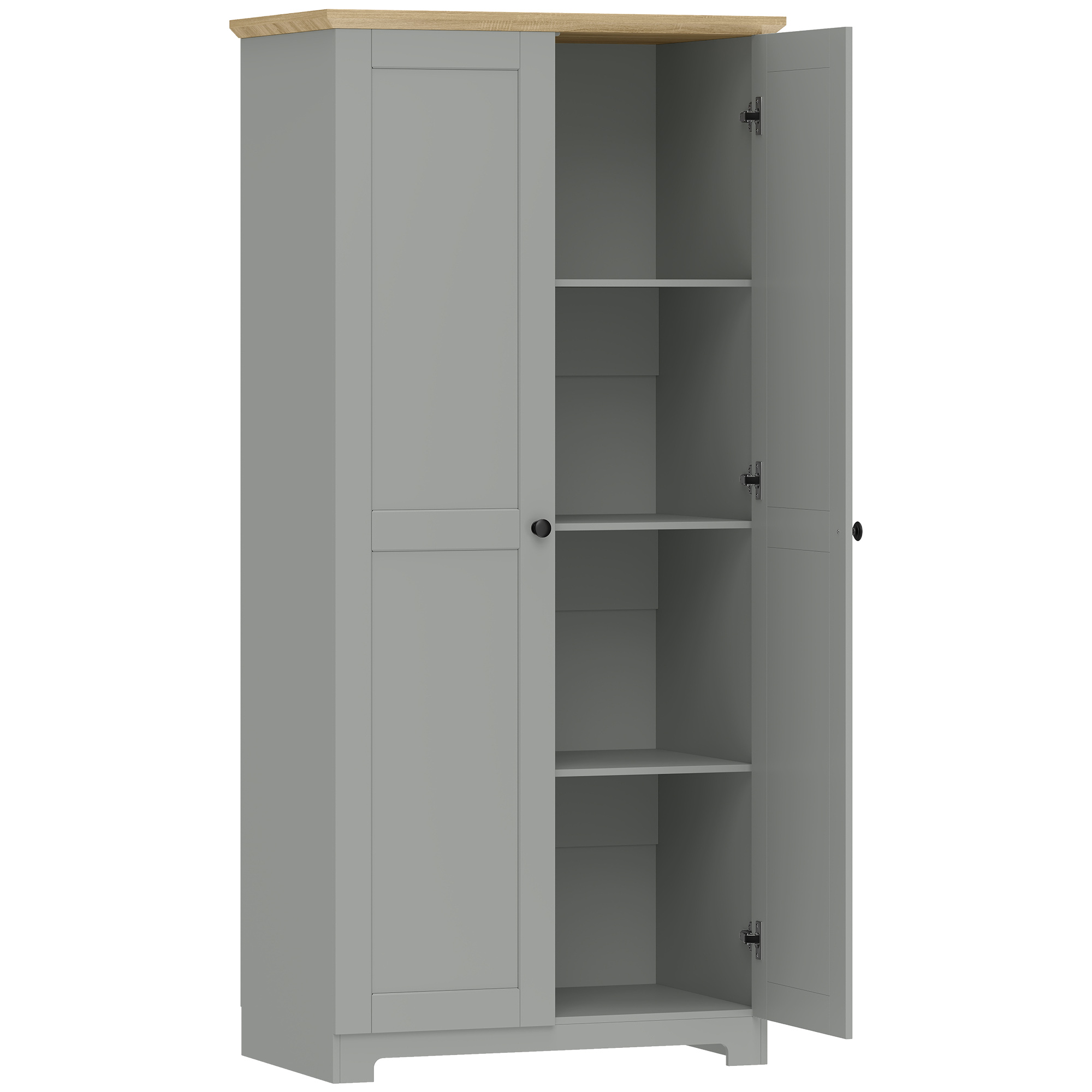 HOMCOM Kitchen Cupboard, 172cm Freestanding Storage Cabinet with Doors and Shelves, Grey