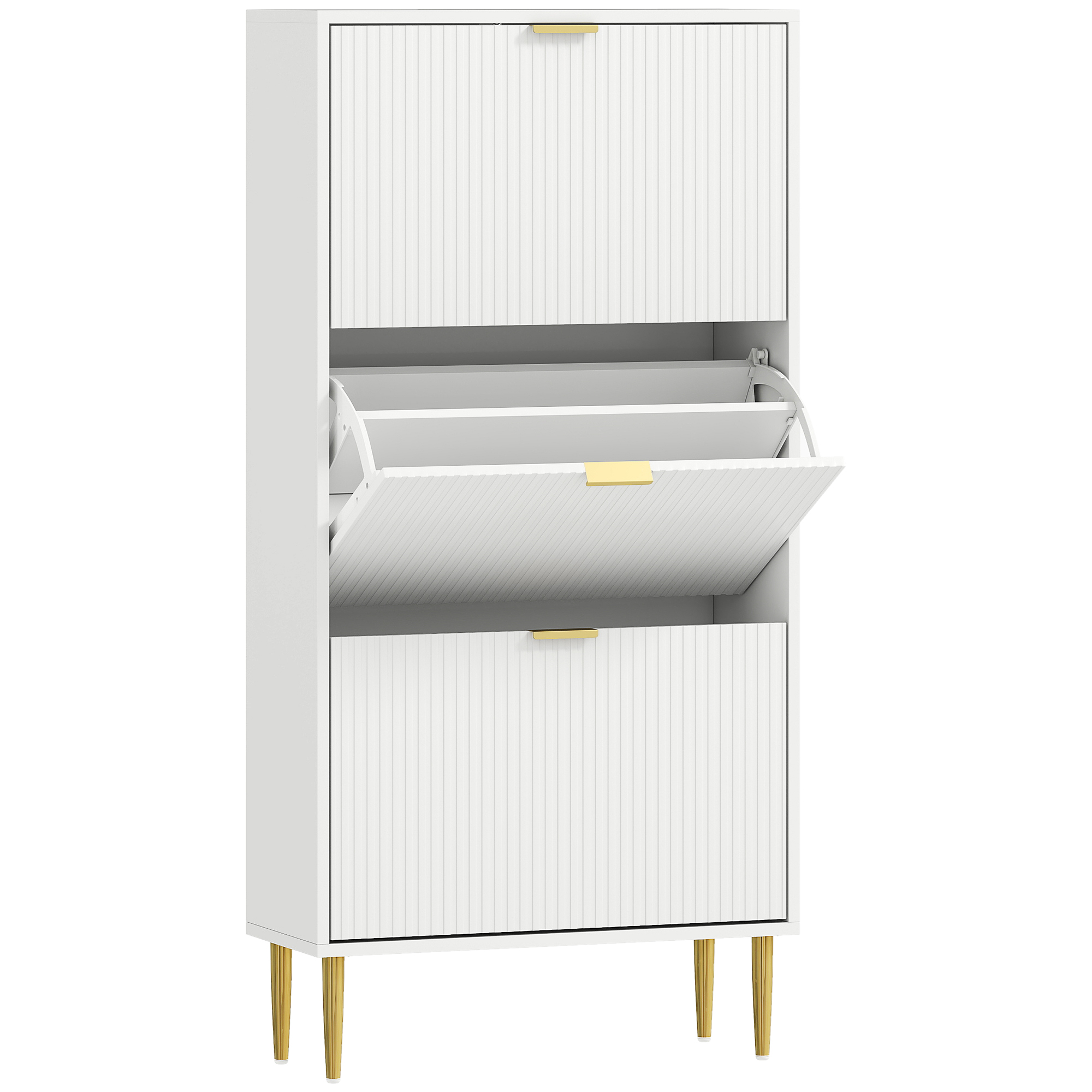 HOMCOM Narrow Shoe Cabinet with 3 Flip Drawers - White