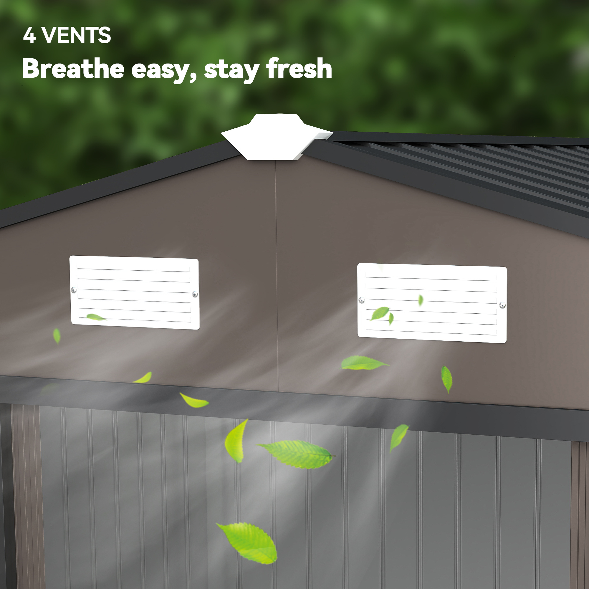  Casetta da Giardino con 4 Prese d'Aria e 2 Porte Scorrevoli in Acciaio, 277x195x192 cm, Marrone [7]